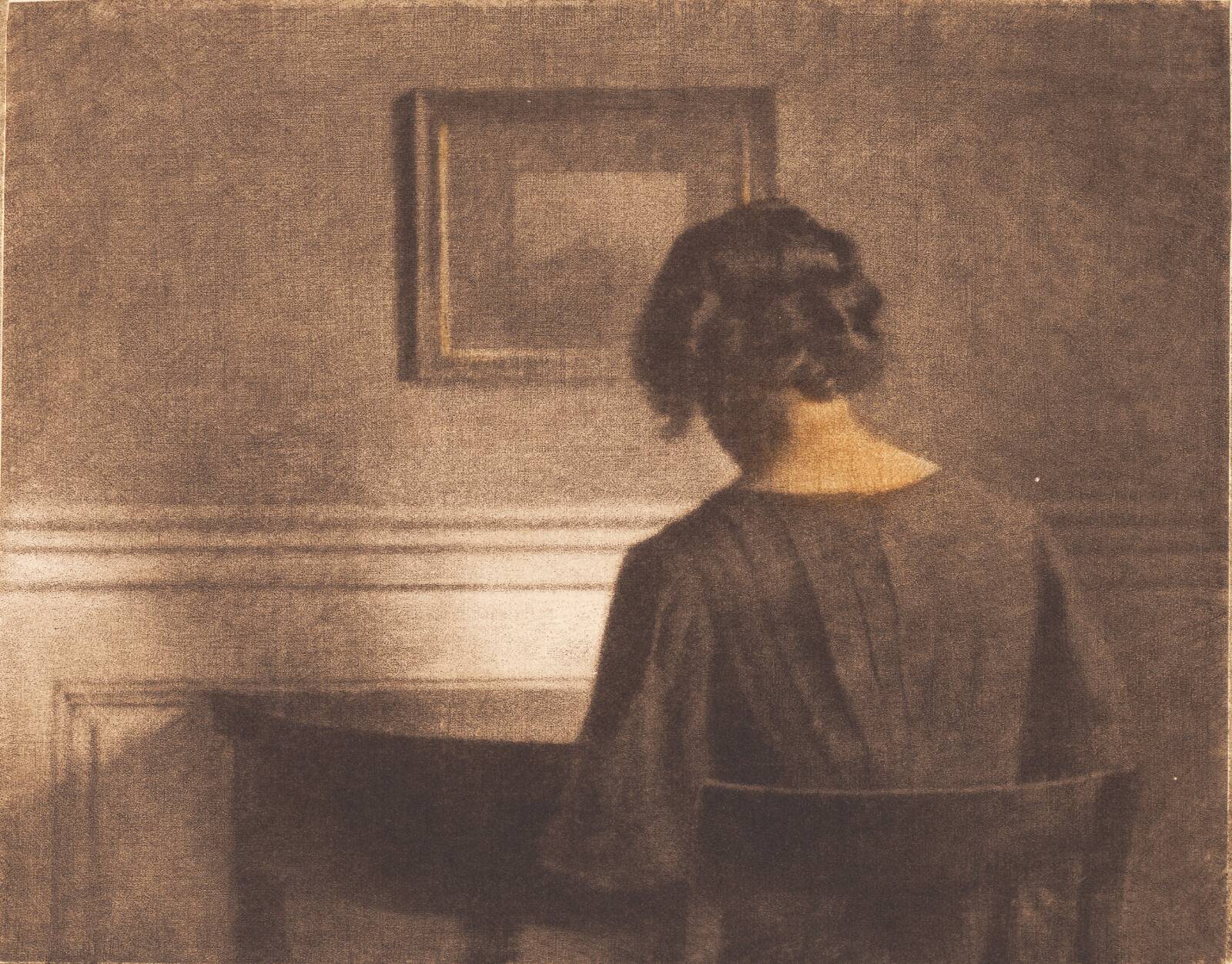 Ung pige ved halvrundt bord, Peter Ilsted, 1909