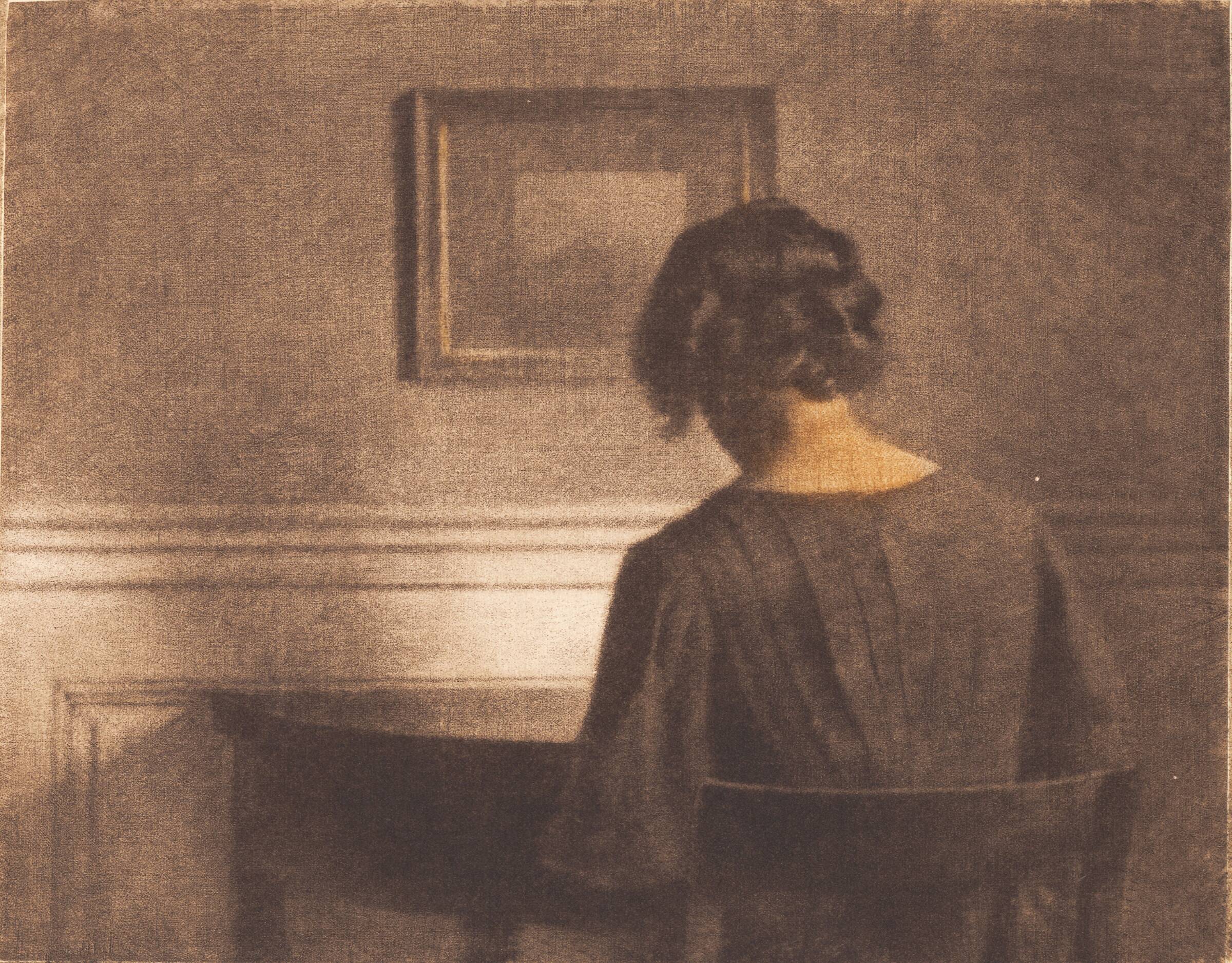 Ung pige ved halvrundt bord, Peter Ilsted, 1909