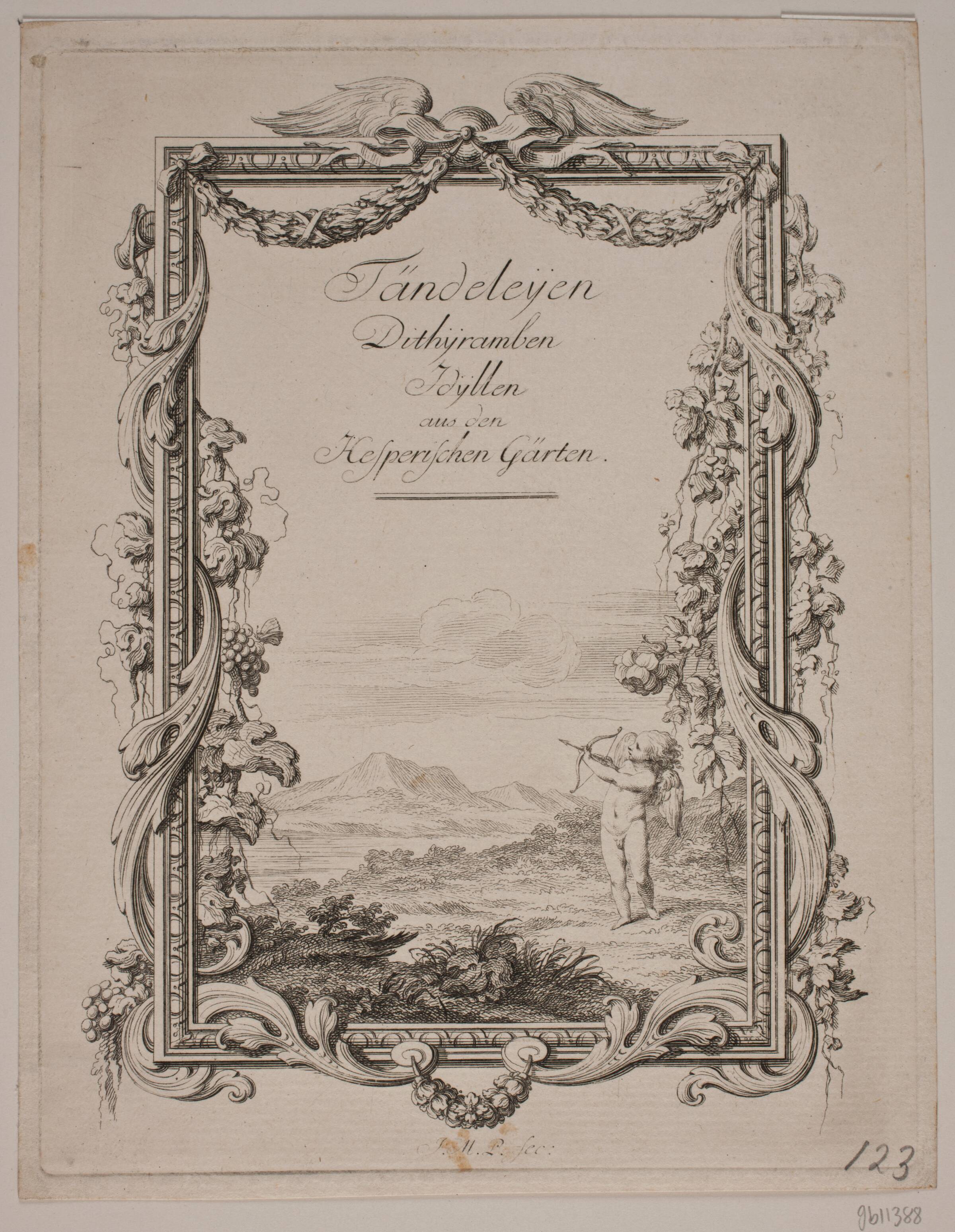Titelblad med påskrift: Tändeleÿen, J.M. Preisler, 1715-1794
