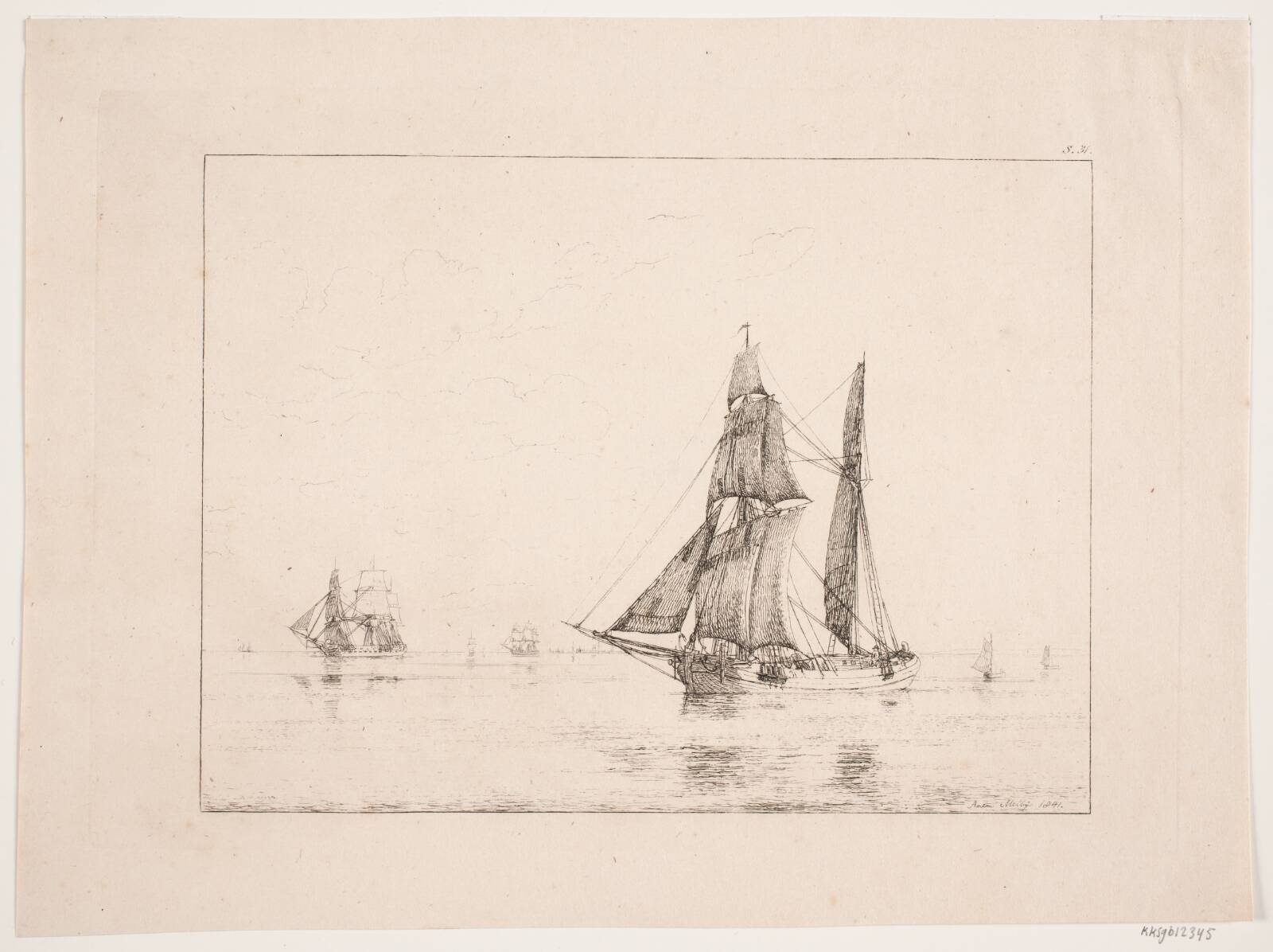 En kuf i stille vejr, Anton Melbye, 1841