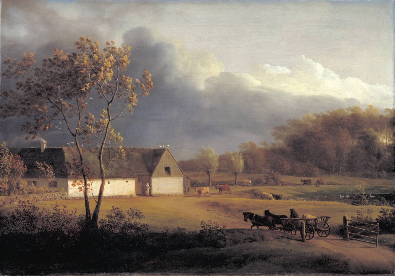 A Storm Brewing behind a Farmhouse in Zealand, by Jens Juel, 1791-1793