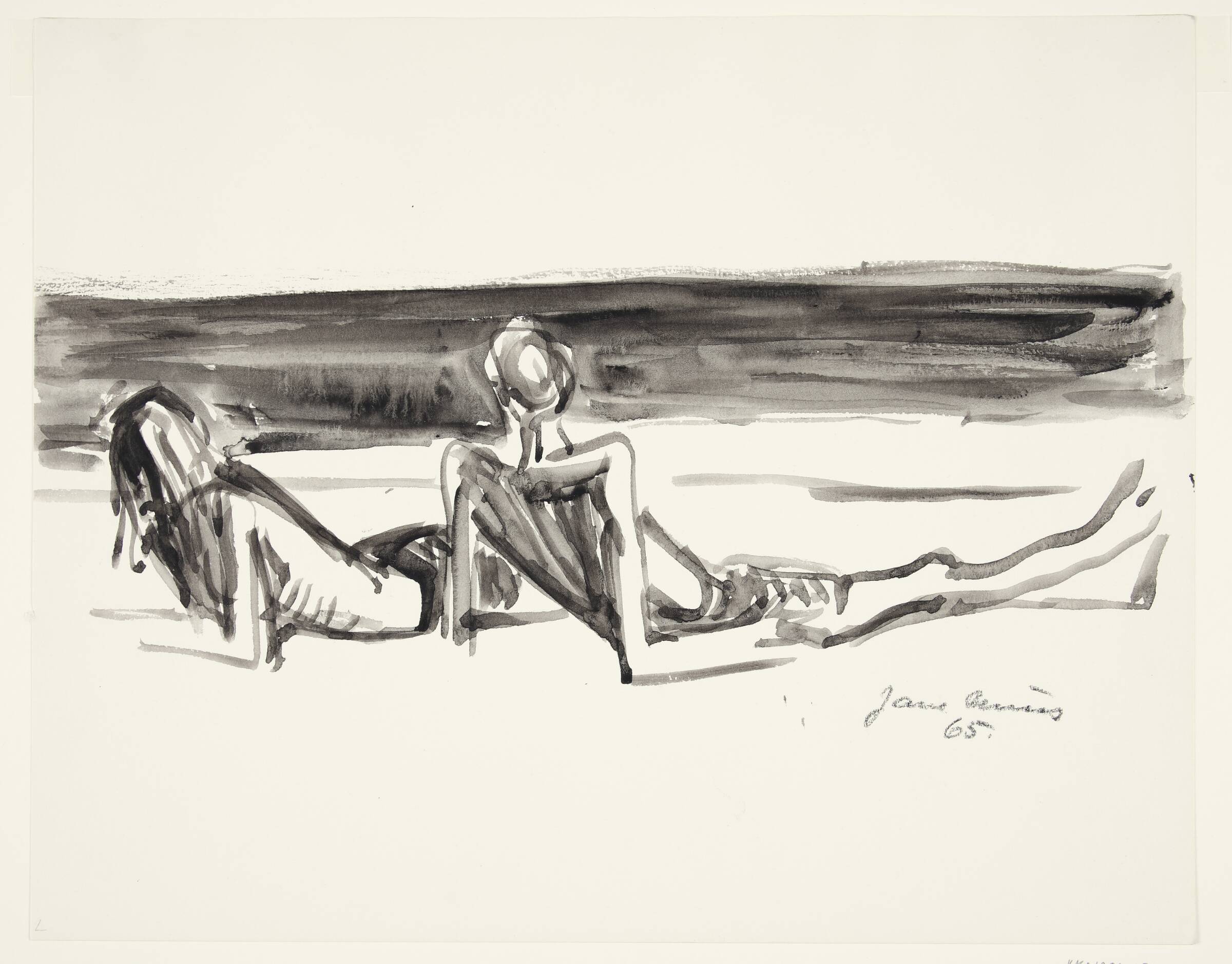Studie af liggende par på stranden, Jane Muus, 1965