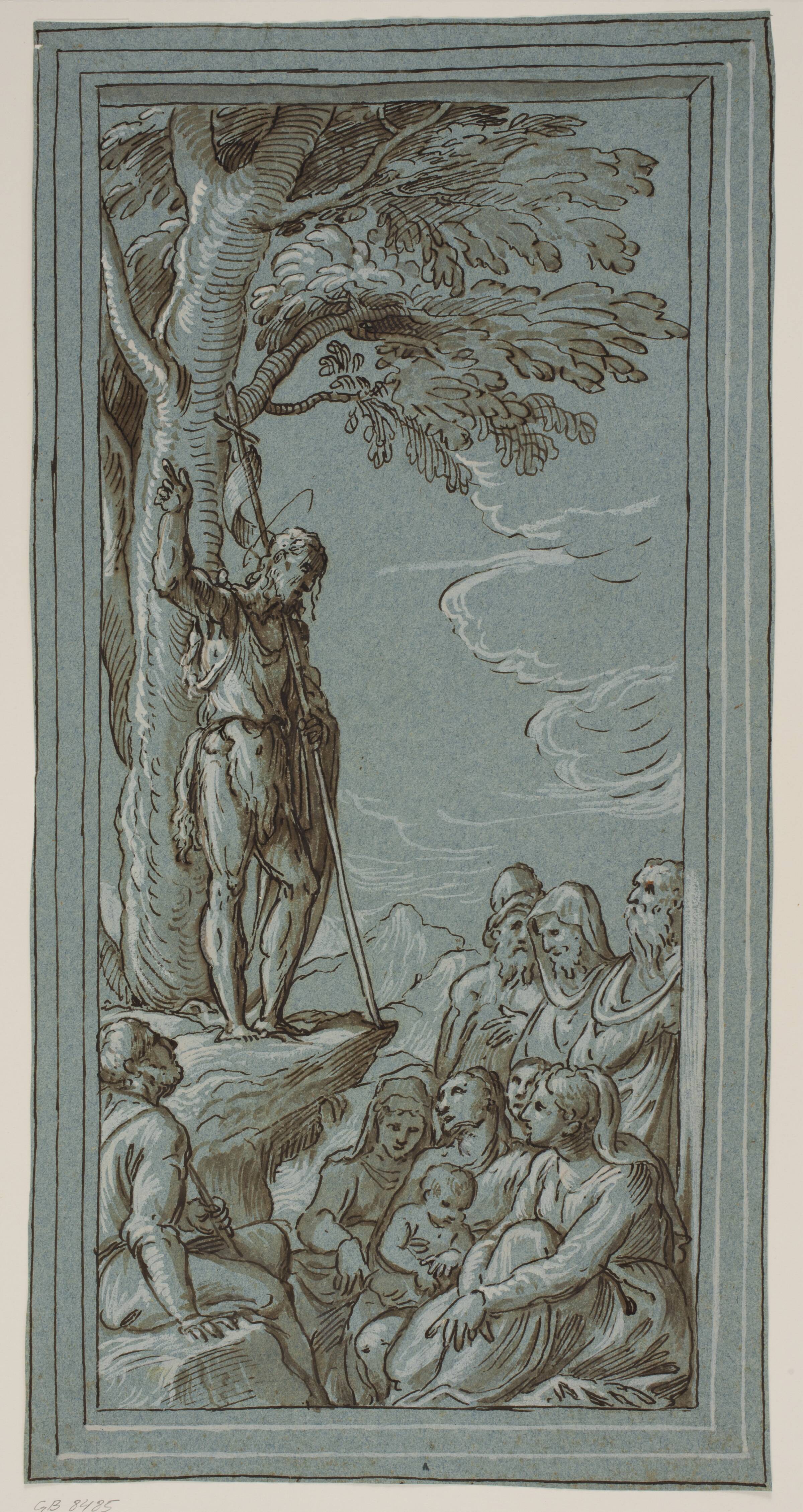 Johannes Døberen prædiker i ørkenen, Domenico Campagnola, 1500-1564