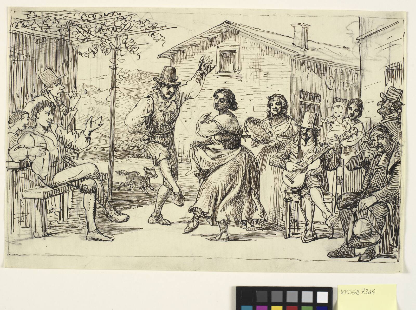 Dans uden for et osteri, Wilhelm Marstrand, 1810-1873