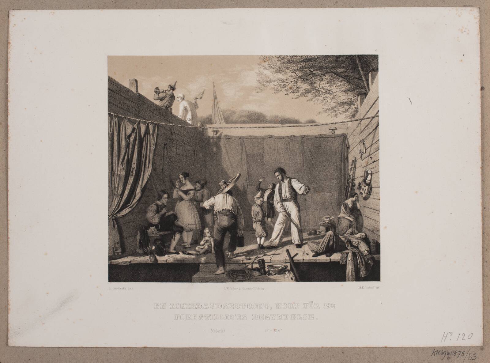 En liniedandsertroup, kort før en forestillings begyndelse, by Adolph Kittendorff, 1880-1889