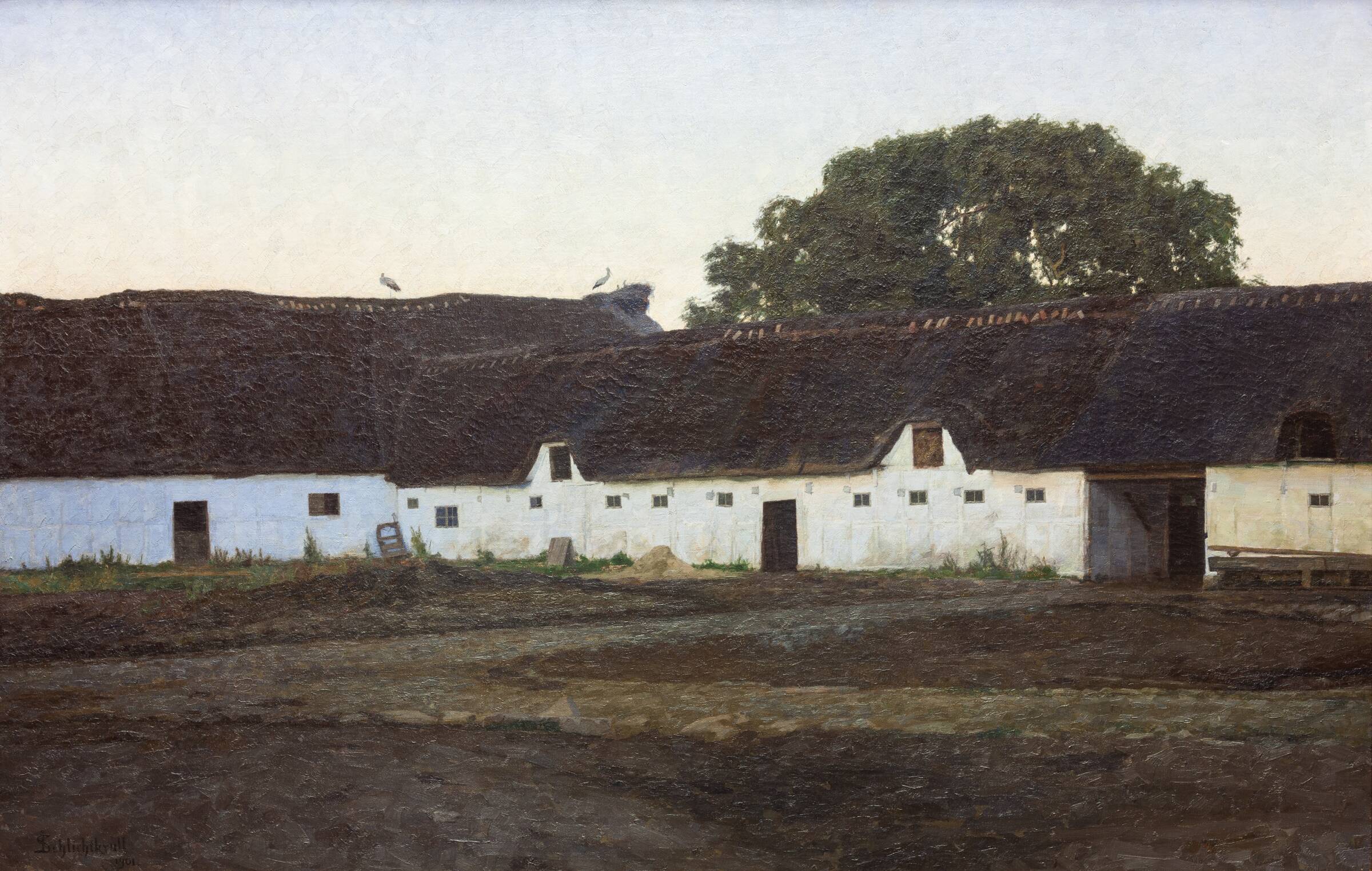 En gård i Vendsyssel. Solnedgang, J.C. Schlichtkrull, 1901