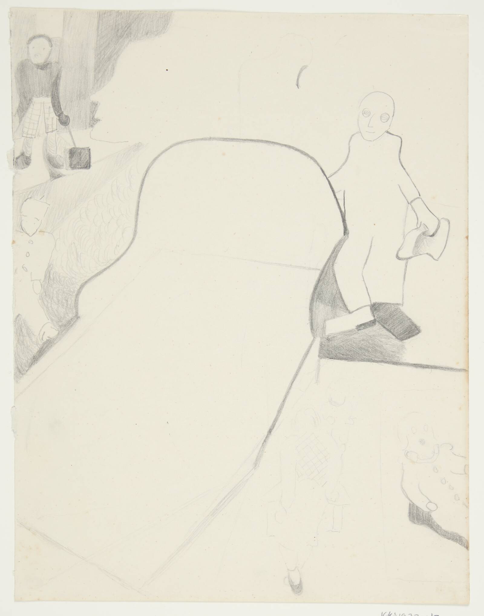 Interiør med stor sofa og figurer, Else Fischer-Hansen, 1934-1935