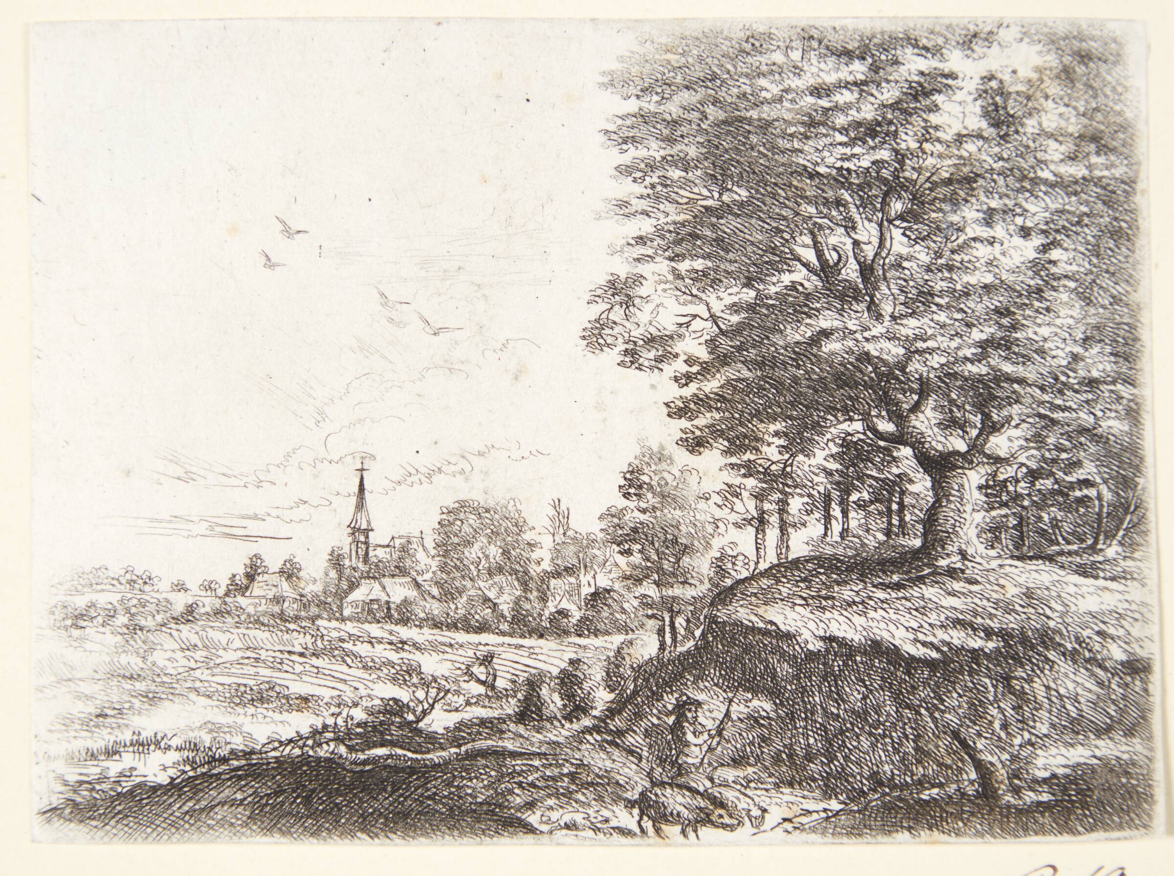 Landskab med svinehyrde og grise, Philips Augustijn Immenraet, 1627-1679