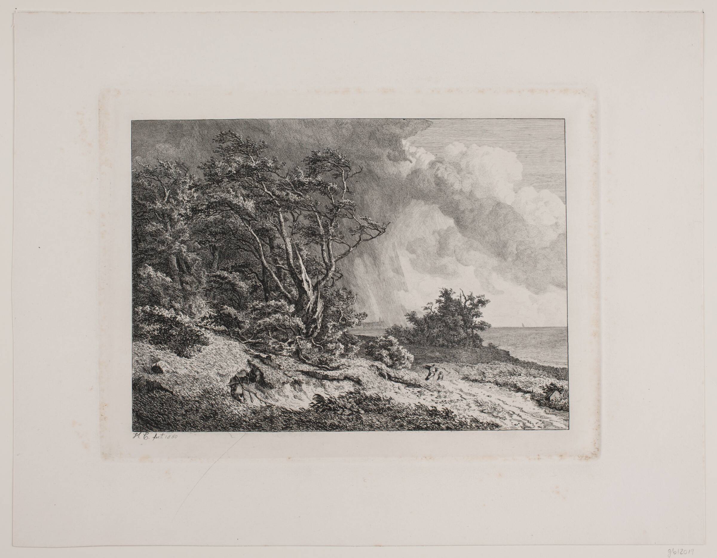 Strandparti i storm (udsigt mod Nakkehoved fra øst), Hermann Carmiencke, 1850