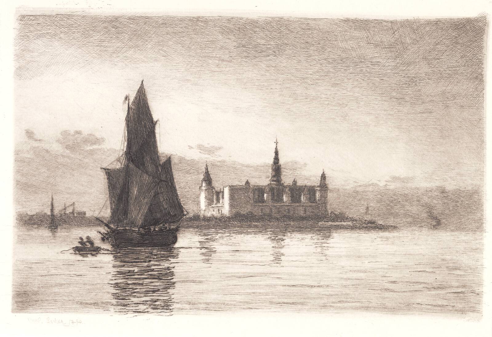 Aften ved Kronborg, Carl Locher, 1890
