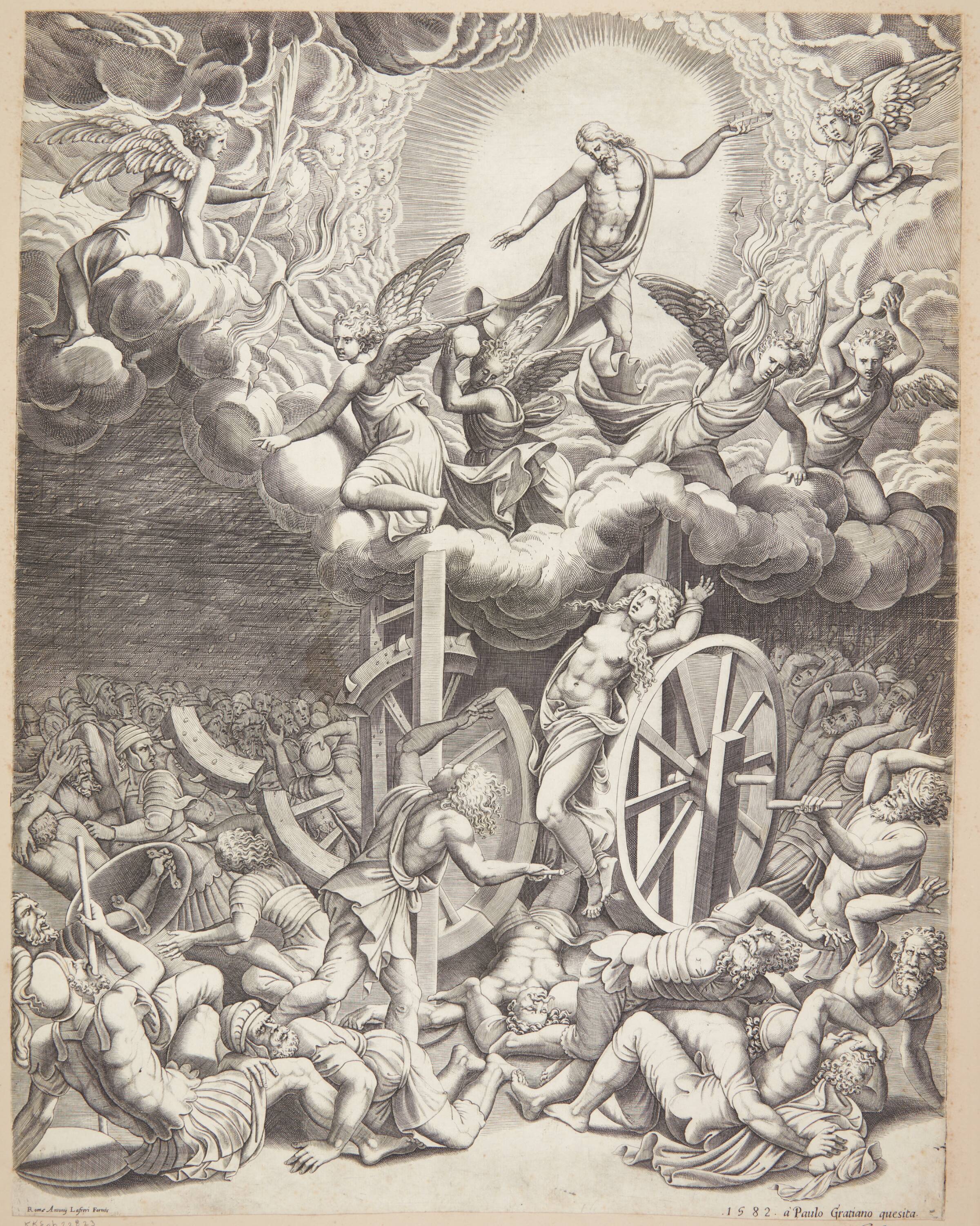 Den hellige Katarina af Alexandrias martyrium, Diana Scultori, 1582