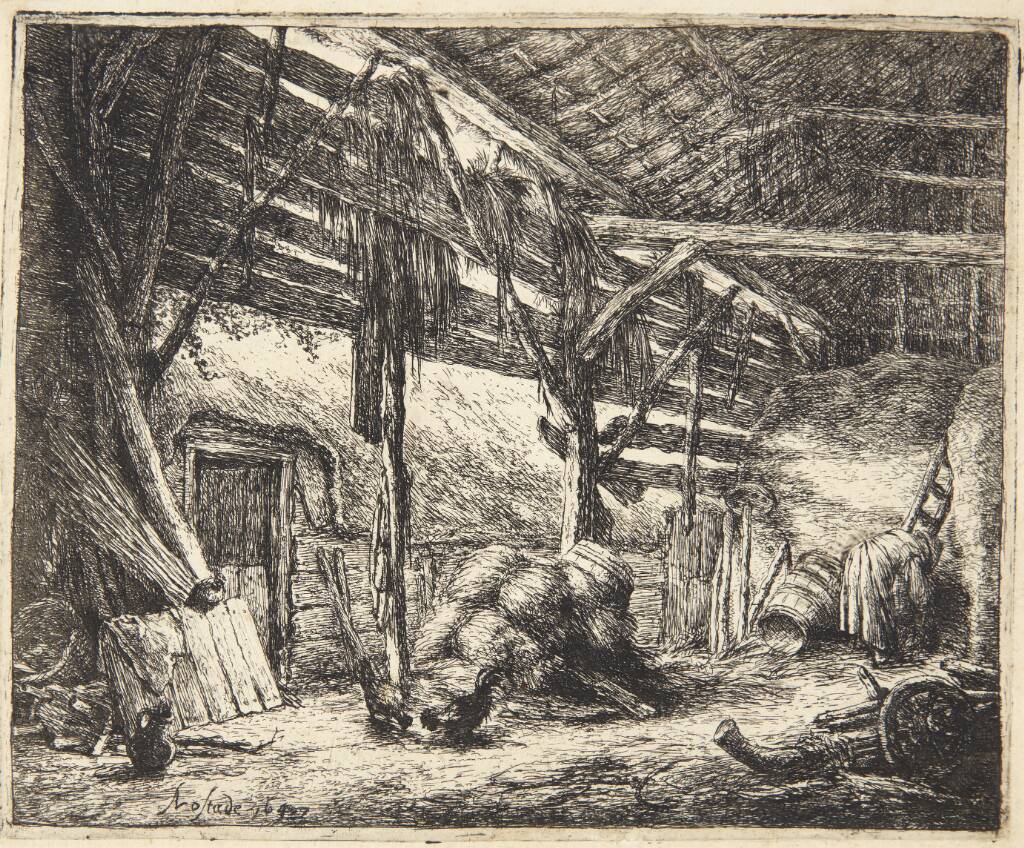 Det indre af en lade, Adriaen van Ostade, 1647