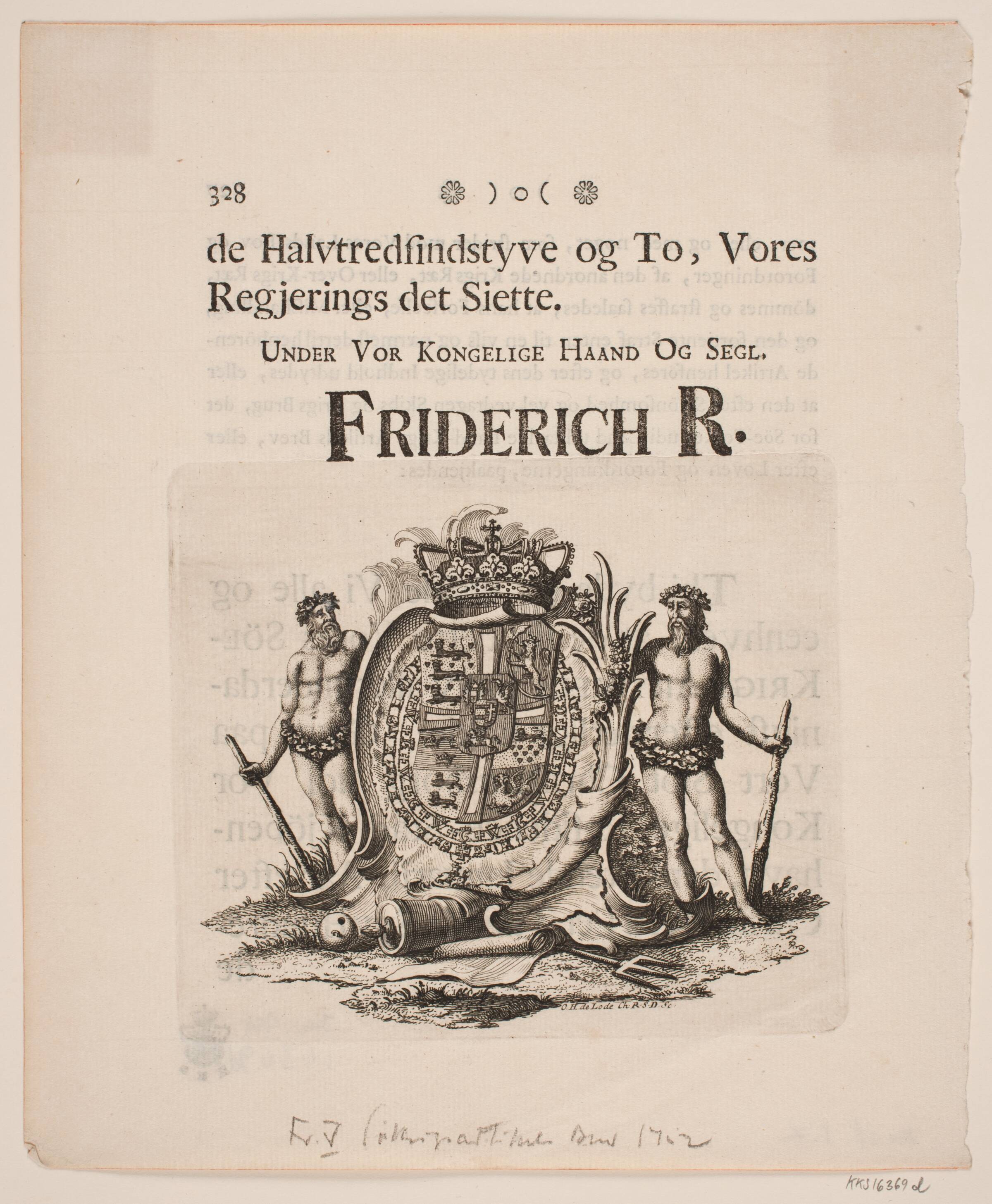 Vignet til Frederik V's Søkrigsartikelsbrev, Odvardt Helmoldt de Lode, 1754-1758