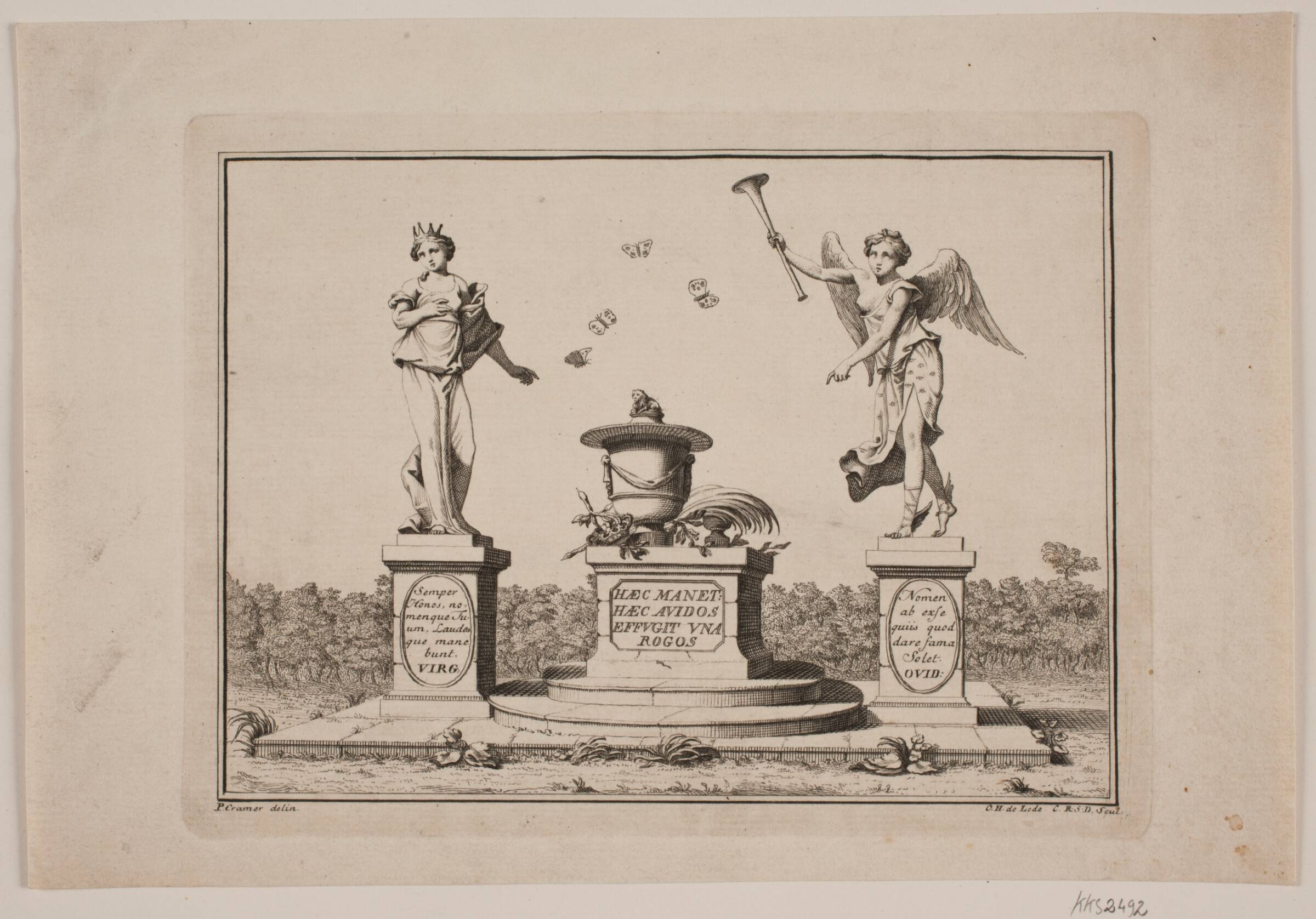 Vignet med en Vase og to Statuer, Odvardt Helmoldt de Lode, 1726-1757