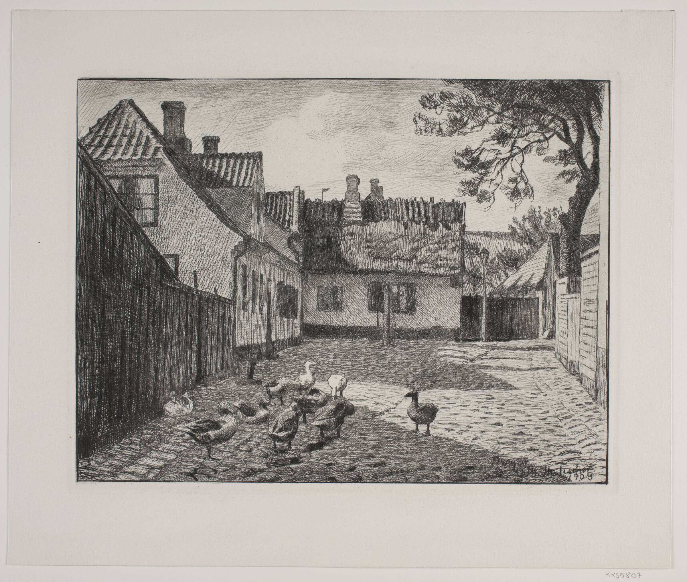 Gård med ænder. Dragør, Vilhelm Th. Fischer, 1908