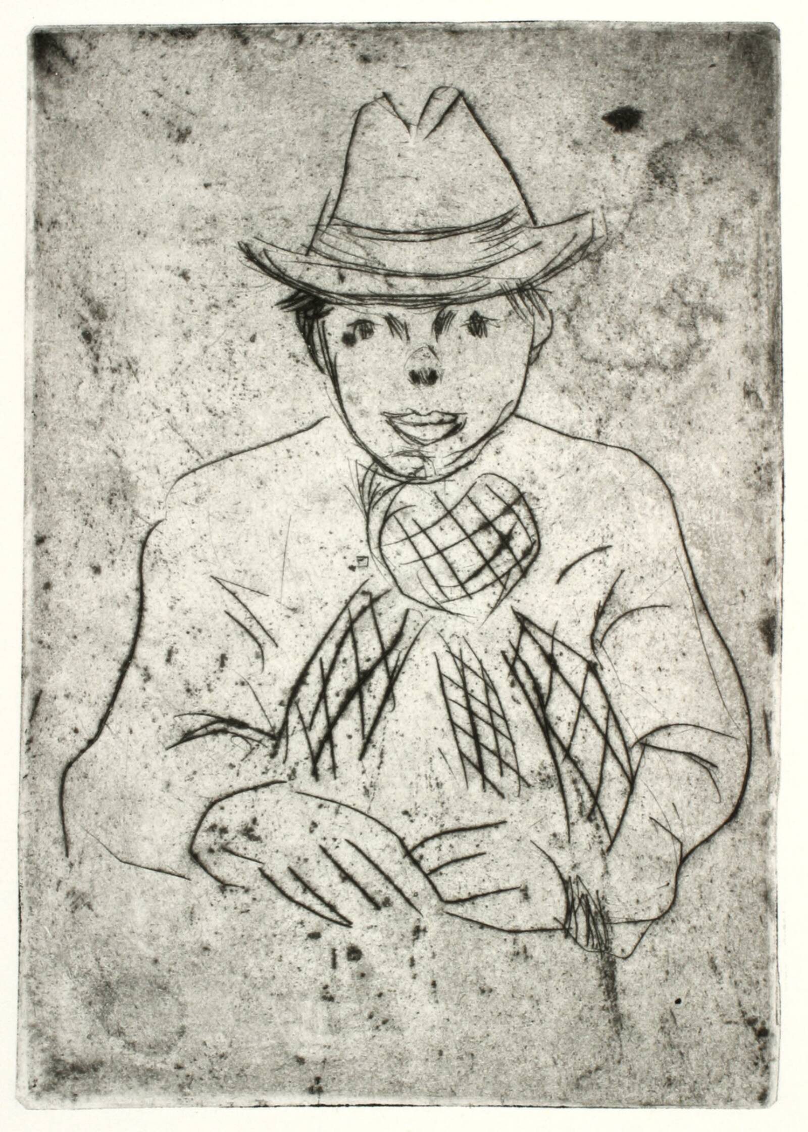 Mand med hat og ternet tørklæde, Kaj Ejstrup, 1930-1939