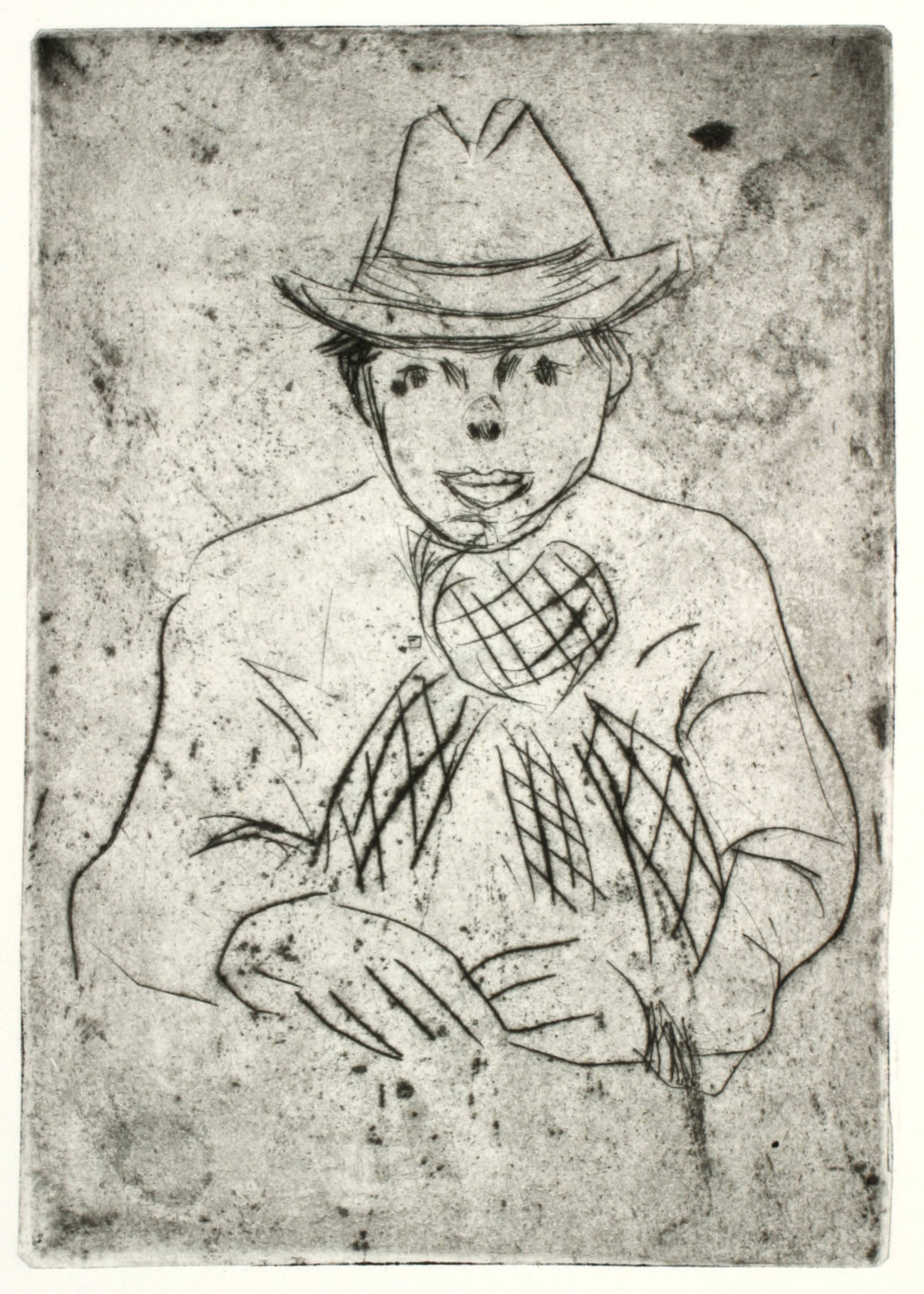 Mand med hat og ternet tørklæde, Kaj Ejstrup, 1930-1939