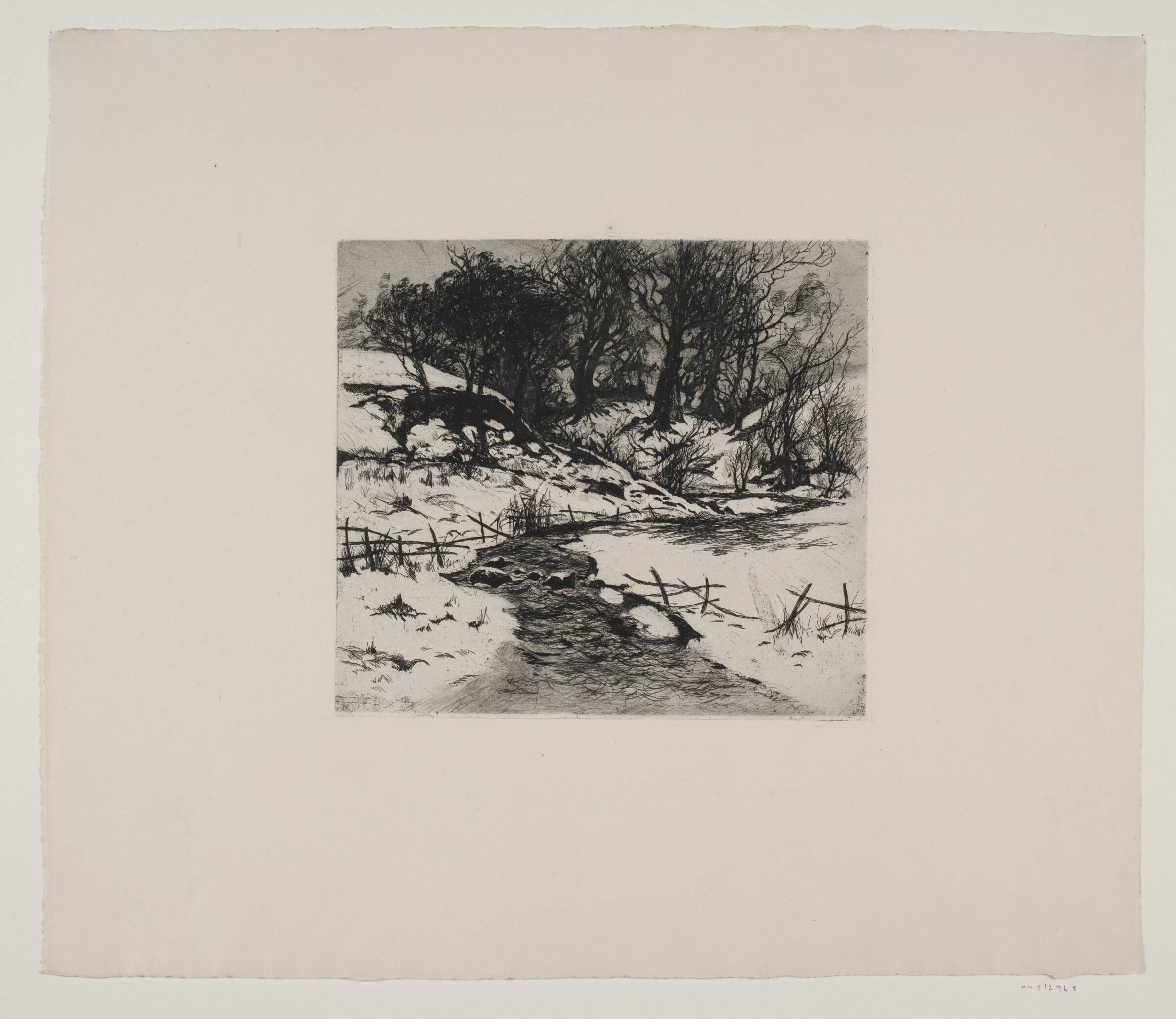 Vinter vandløb ved en skov, Thorvald Niss, 1842-1905