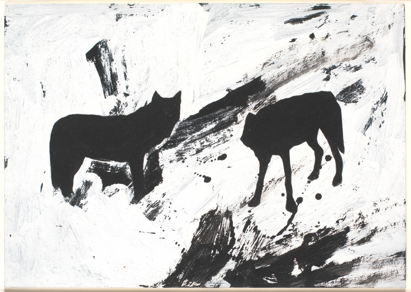 Tegning. To ulve, Nina Sten-Knudsen, 1983