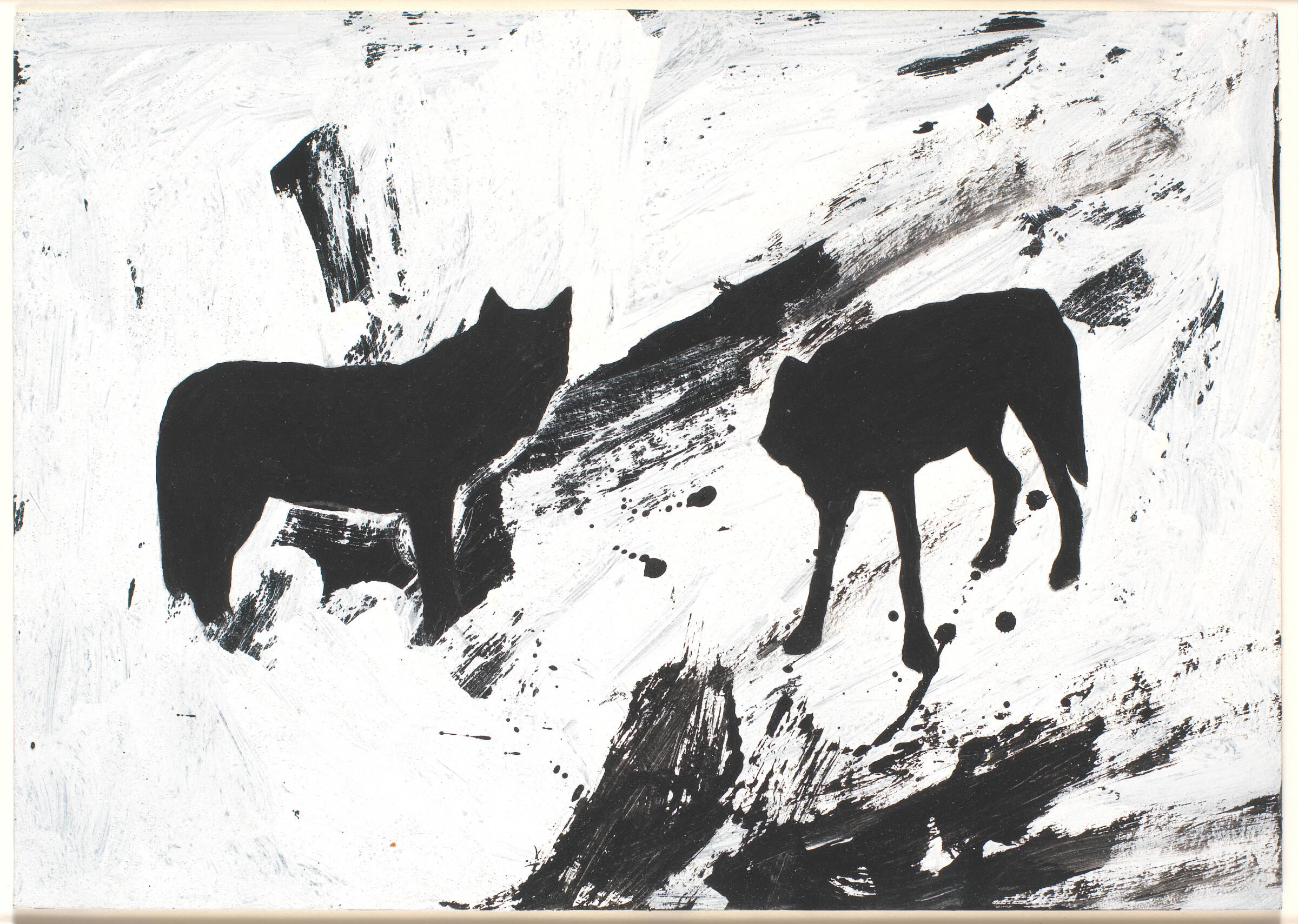 Tegning. To ulve, Nina Sten-Knudsen, 1983