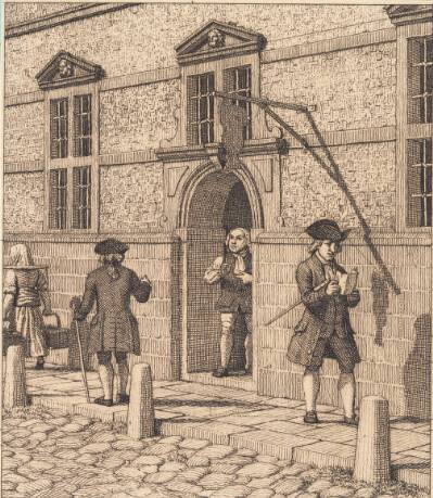 Parti omkring en portal af børsen. Illustration til "Linearperspectiven", Tavle VI