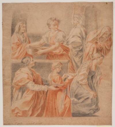 Studie efter Guido Renis freske i Cappella dell' Annunciazione, Palazzo Quirinale, Rom. (Marias fødsel, venstre side)