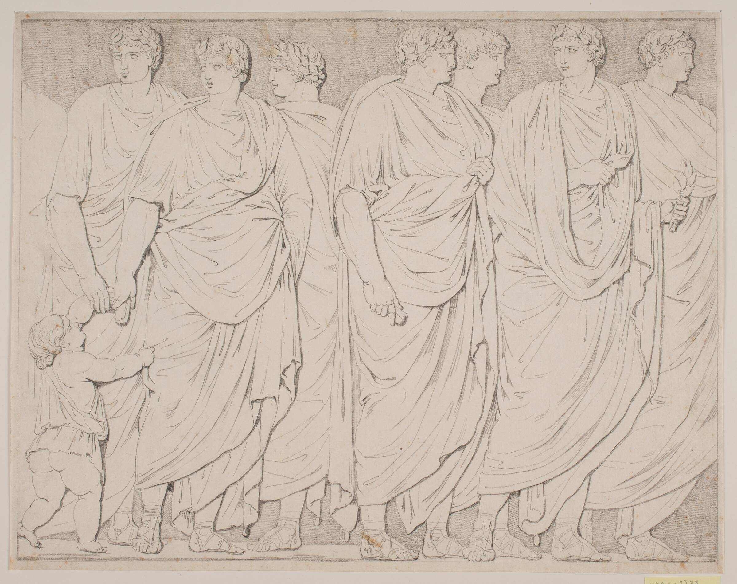 Optog med togaklædte, bekransede mænd, Jacques François Joseph Saly, 1717-1776