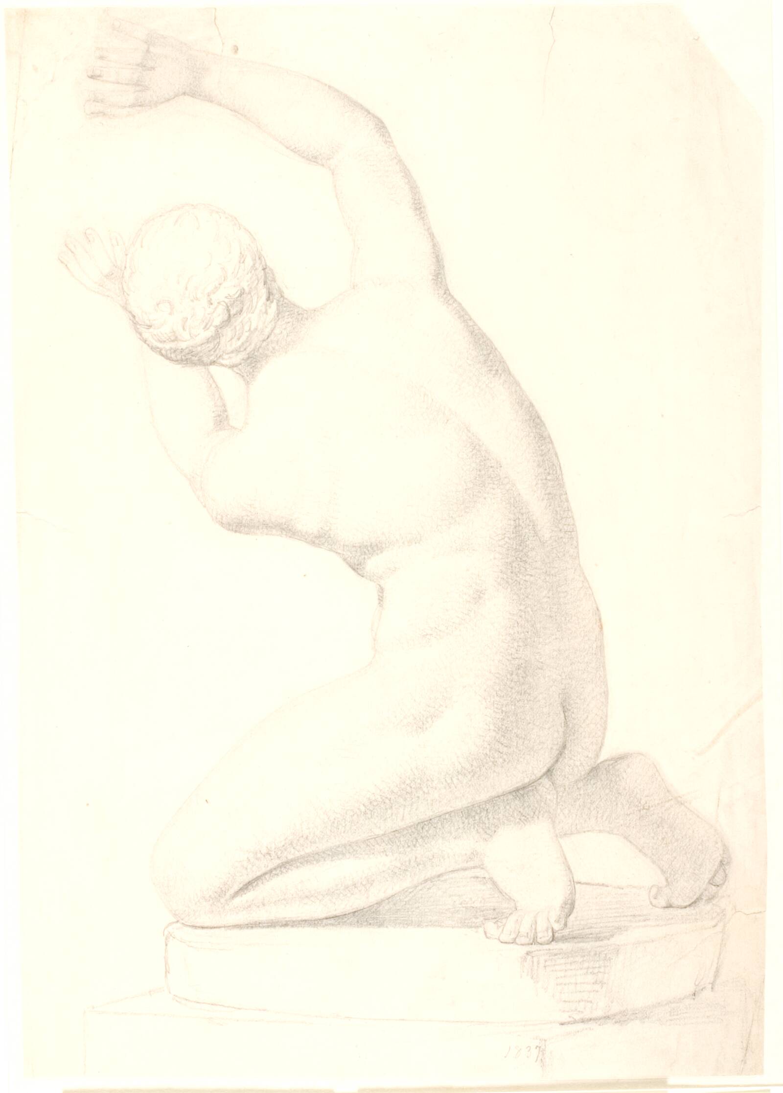 Tegning efter gips: antik ynglingsfigur (München), Dankvart Dreyer, 1837