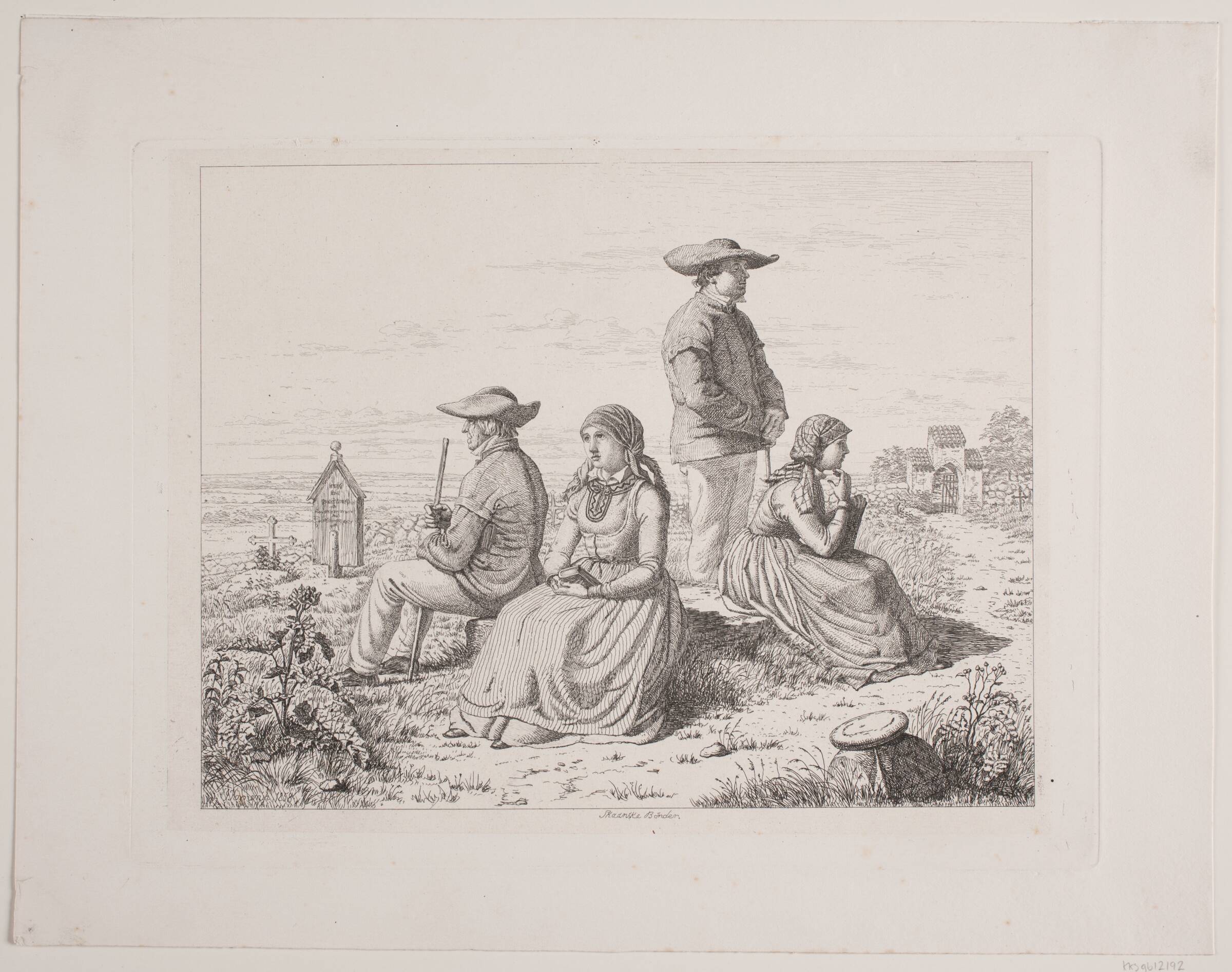 Skånske bønder på en kirkegård, Jacob Kornerup, 1858