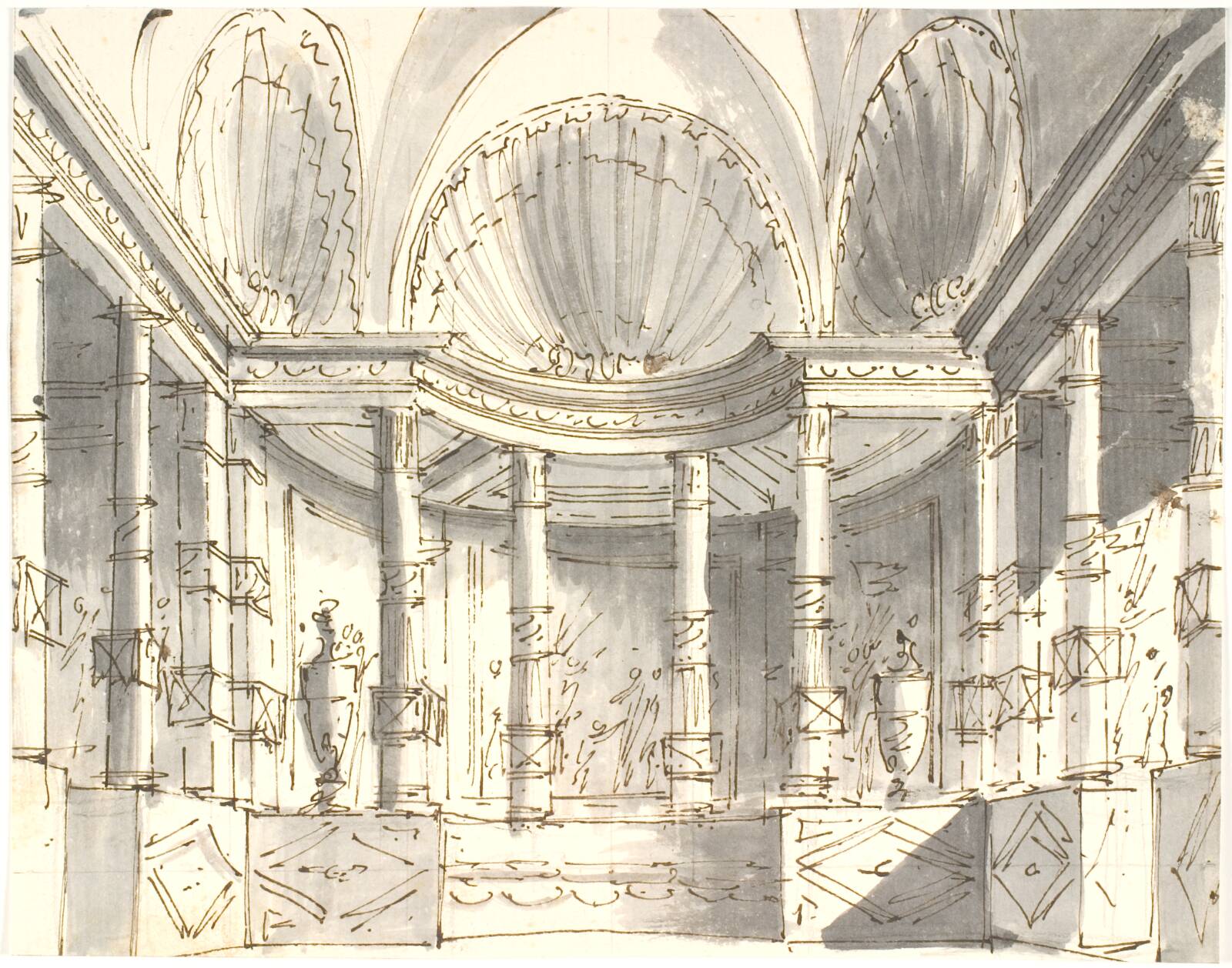 Interiør med søjler, Aron Wallick, 1803-1809