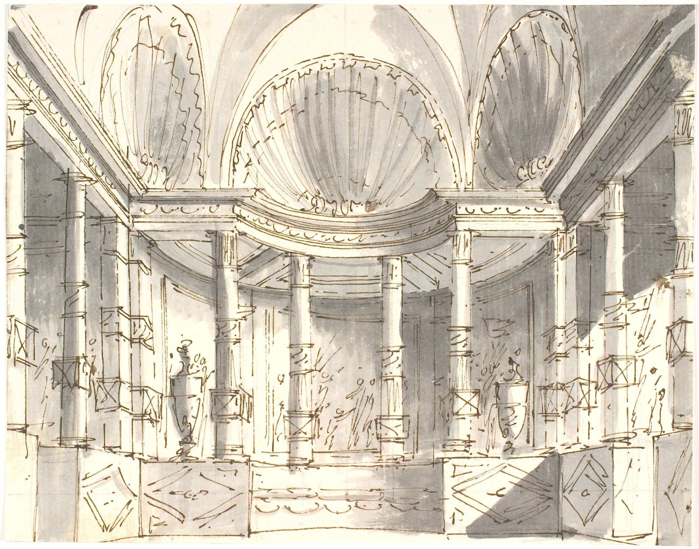 Interiør med søjler, Aron Wallick, 1803-1809