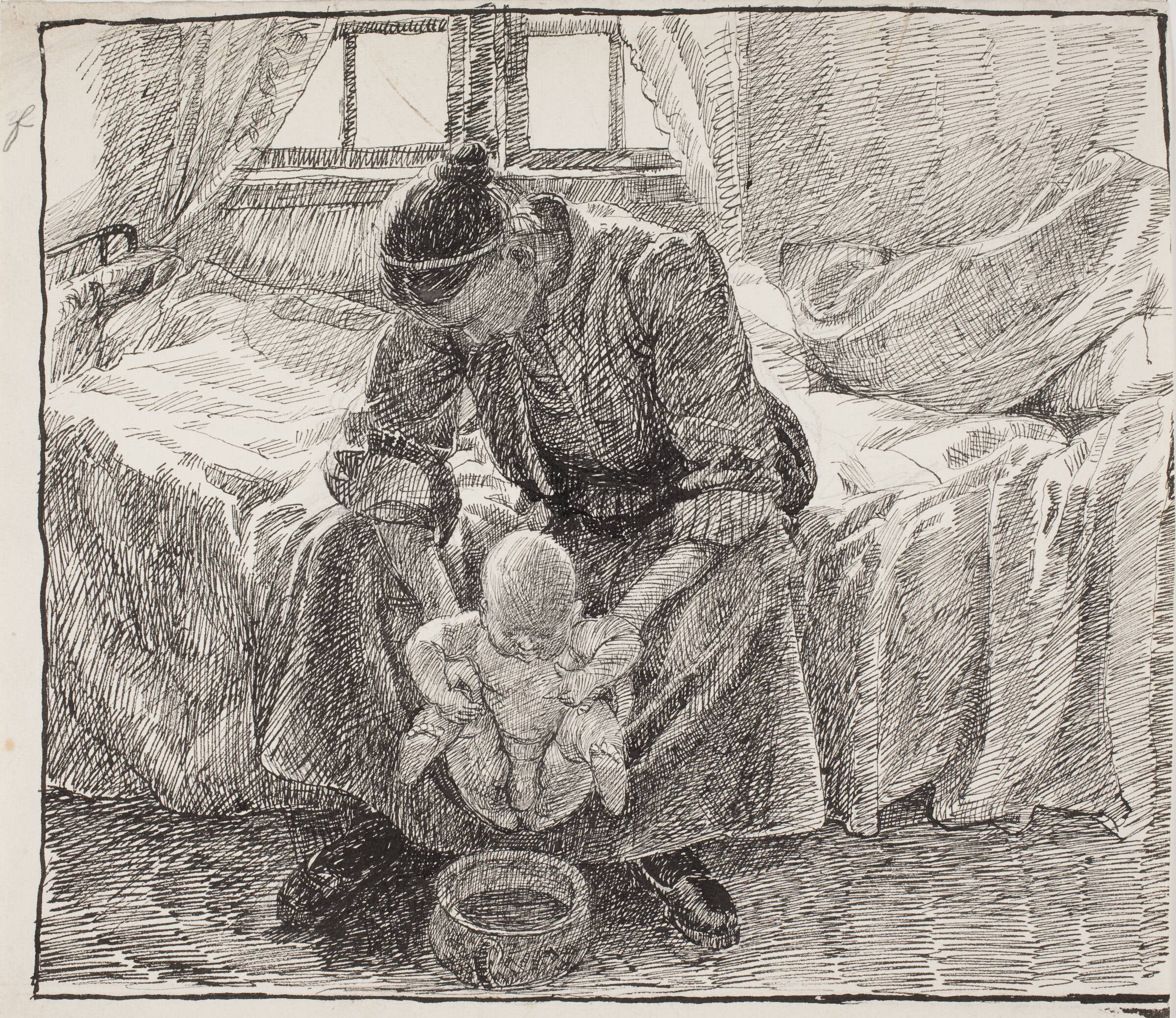 Kunstnerens hustru der holder sit barn frem, Fritz Syberg, 1895
