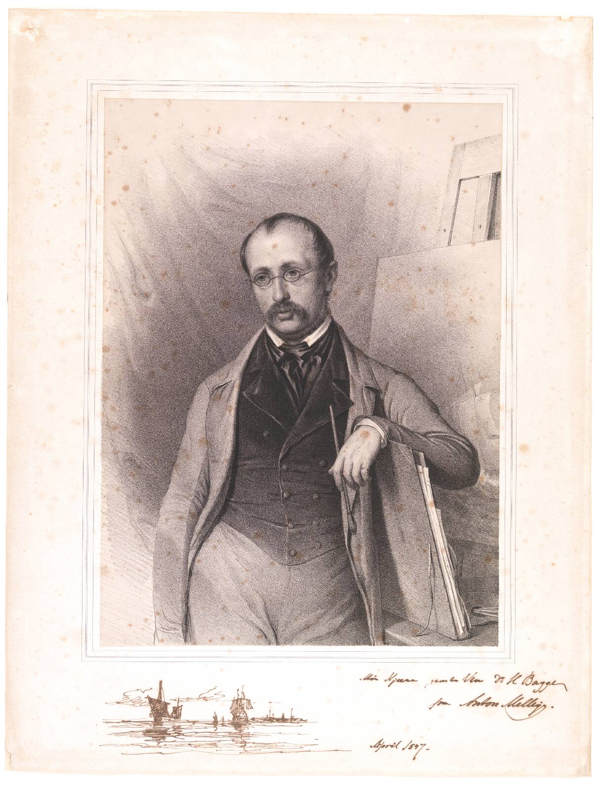 Portræt af marinemaleren Anton Melbye, by Emil Ditlev Bærentzen, 1837-1868