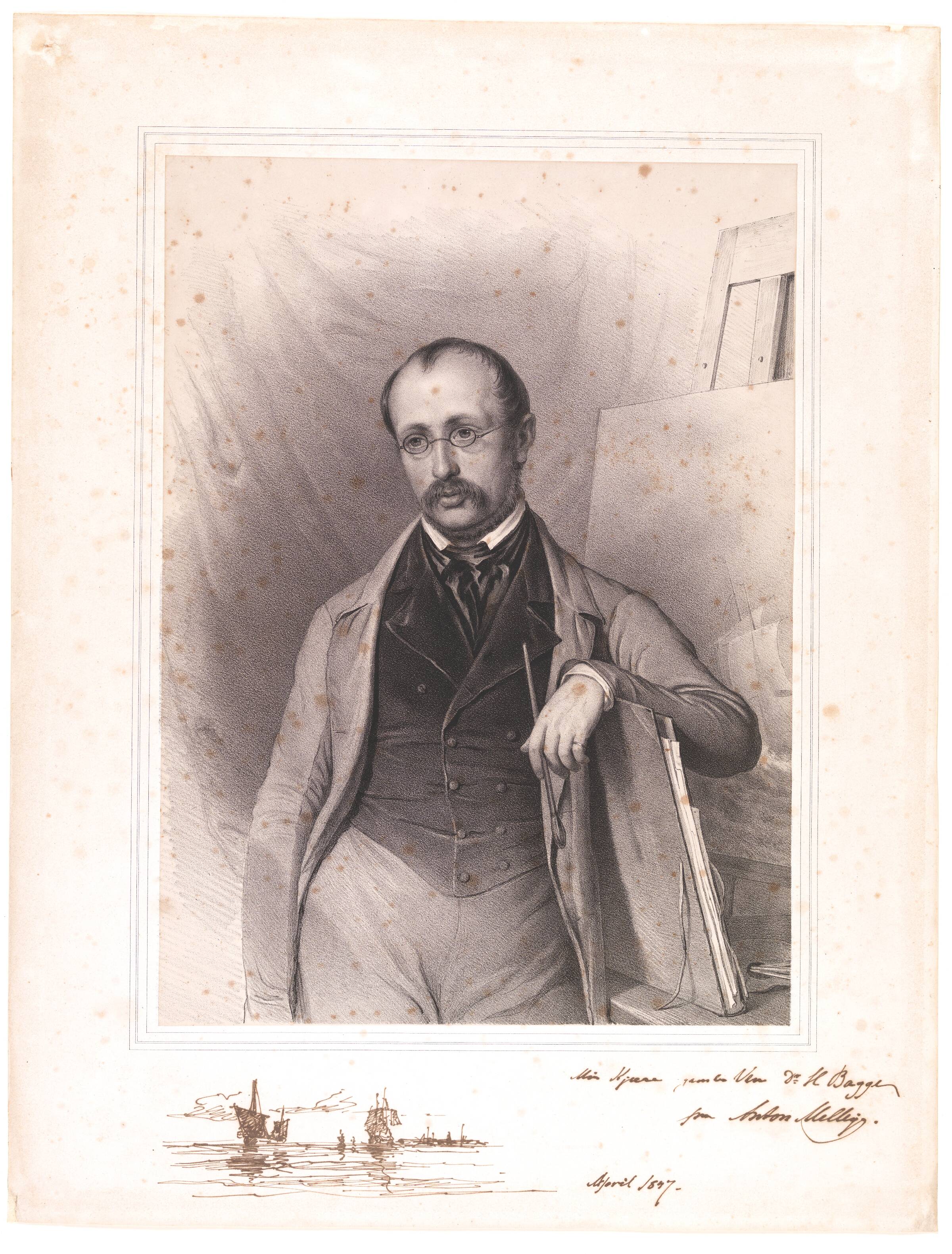 Portræt af marinemaleren Anton Melbye, Emil Ditlev Bærentzen, 1837-1868