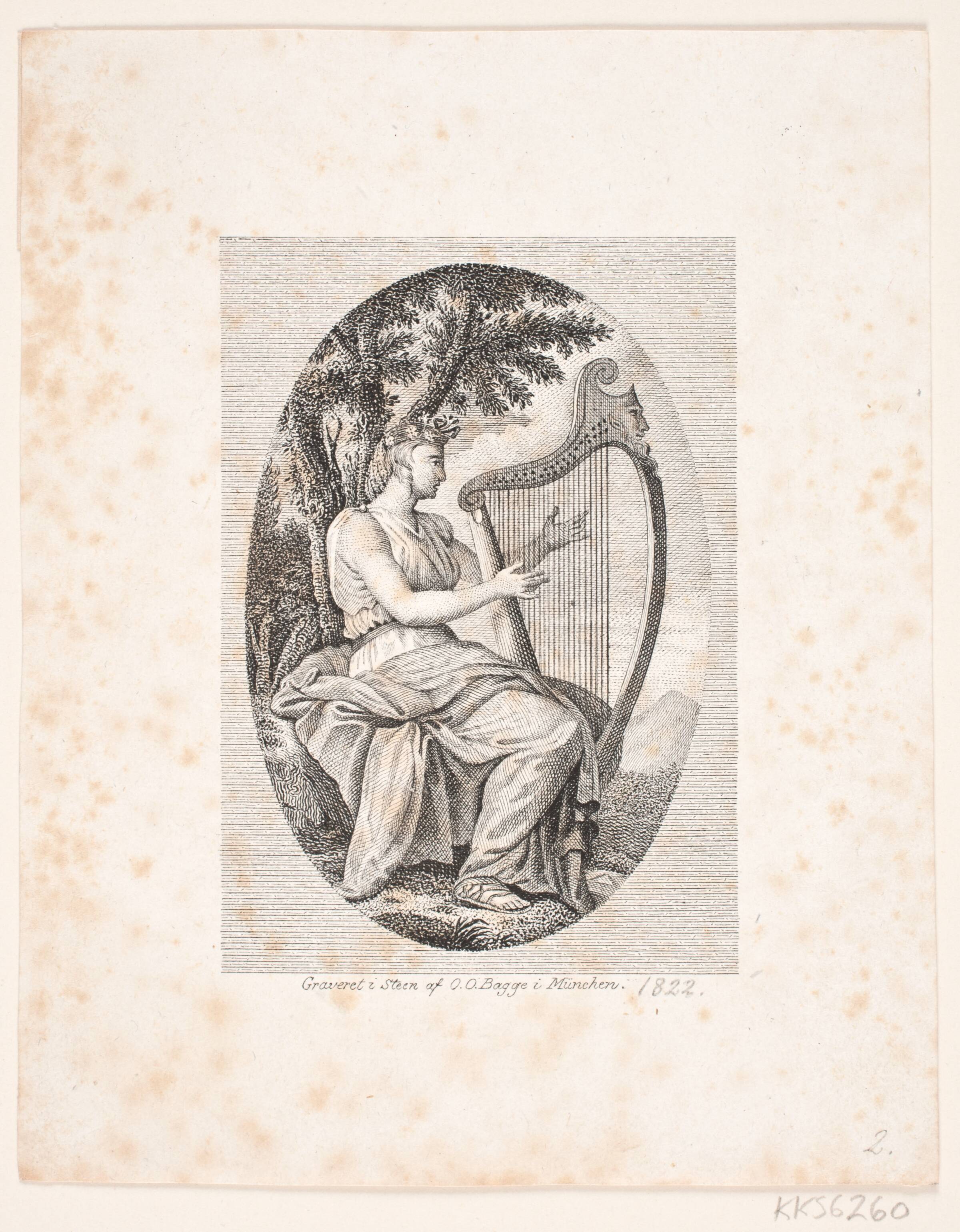 Harpespillende kvinde, Oluf Olufsen Bagge, 1822