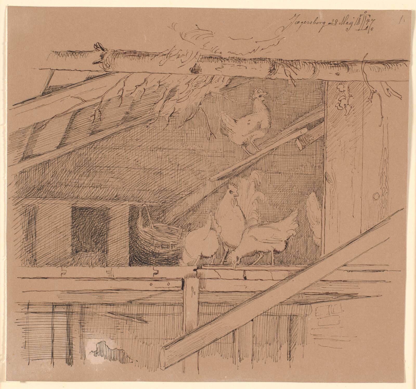 Høns på et loft, Johan Thomas Lundbye, 1847