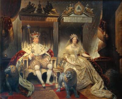 Christian VIII (1786-1848) og Caroline Amalie (1796-1881) i salvingsdragt