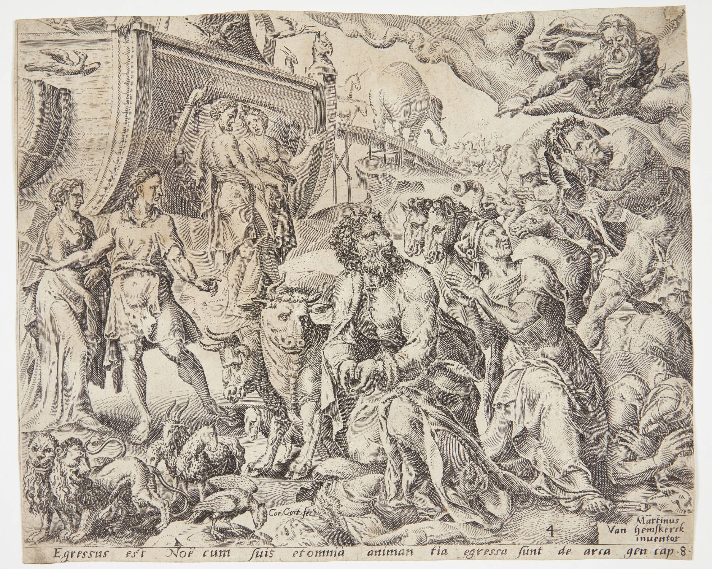 Noa takker Gud for udfrielsen fra arken, Cornelis Cort, 1559