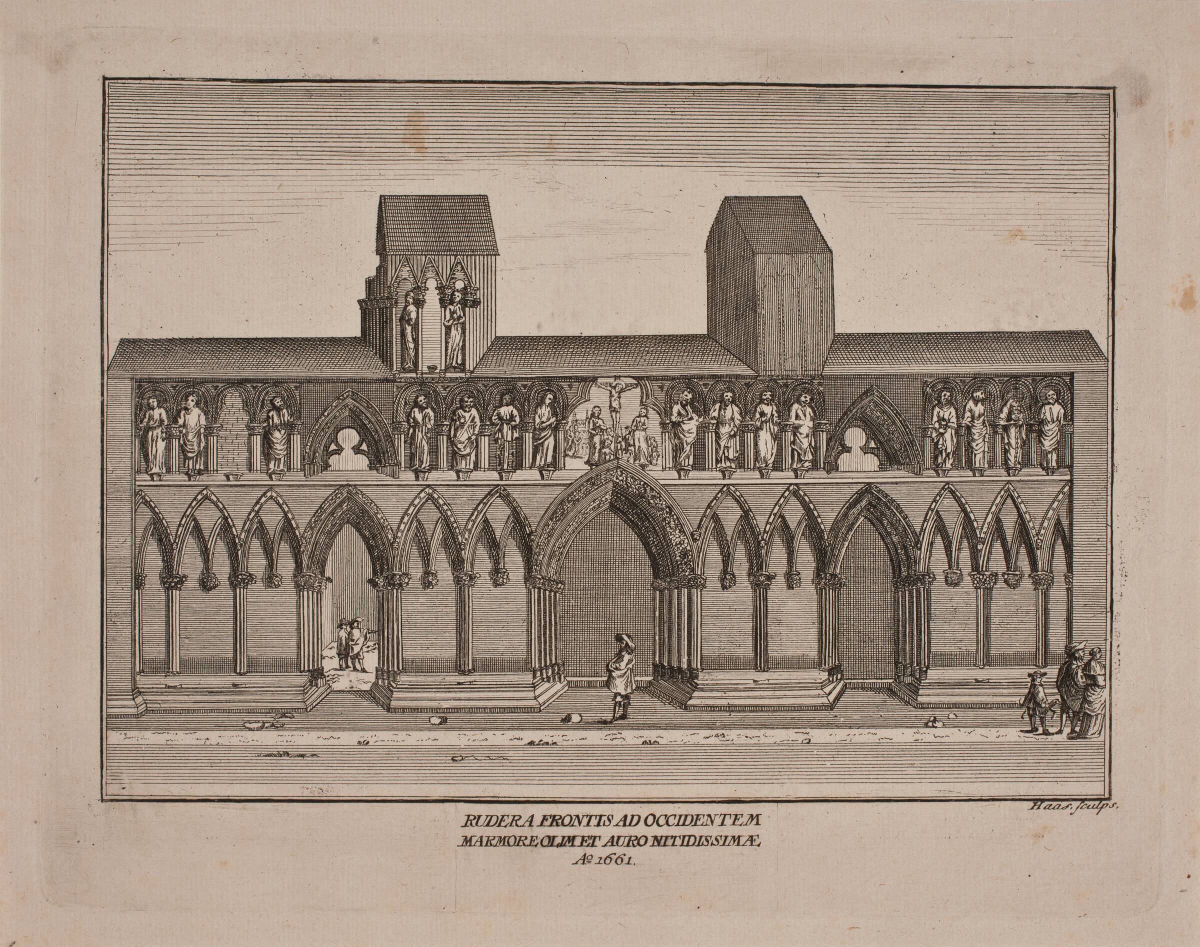 Ruinerne af Trondhjems domkirkes forside 1661, Jonas Haas, 1720-1775
