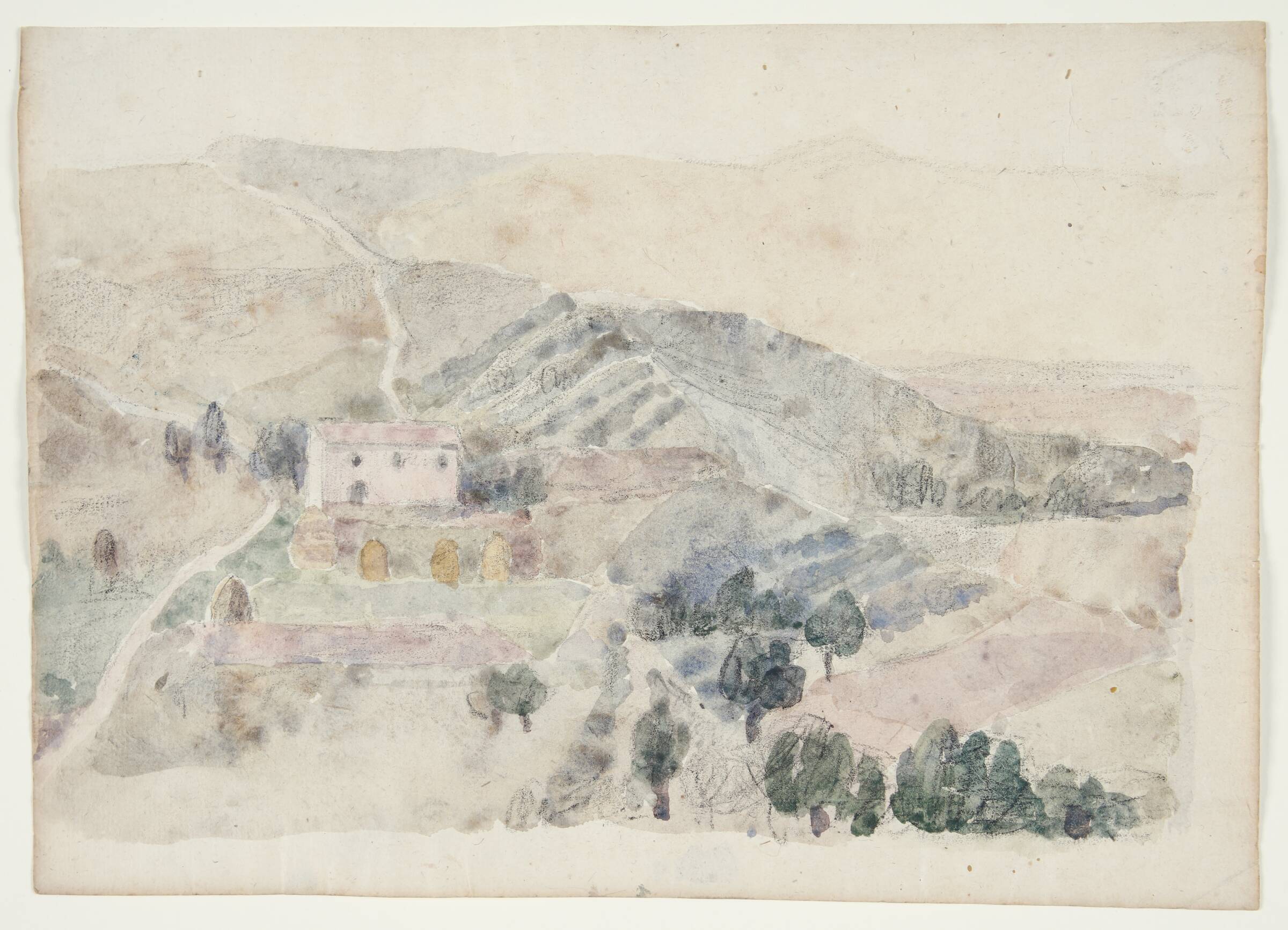 Landskab ved Assisi uden for Porta San Giaccomo, Agnete Varming, 1950-1955