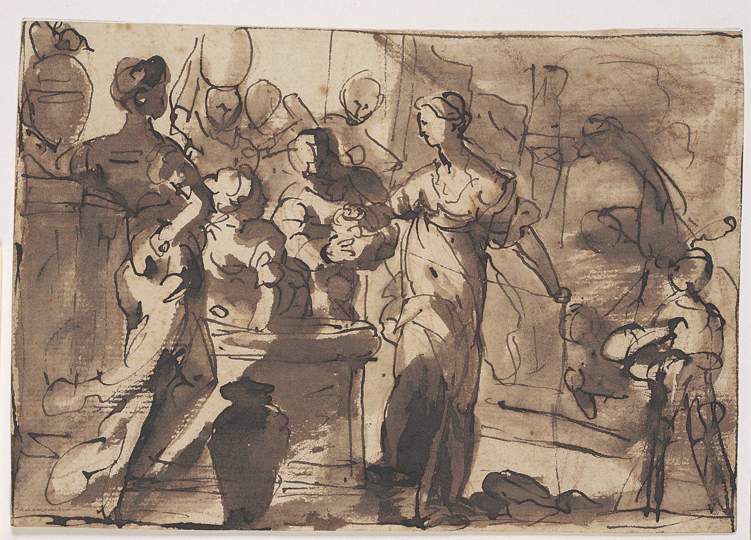 Eliezer og Rebecca ved brønden i byen Nahor, Domenico Piola, 1627-1703