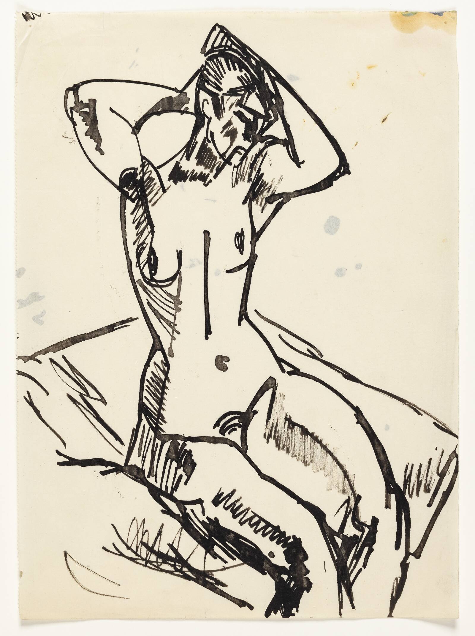 Siddende model sætter hår, Astrid Holm, 1876-1937