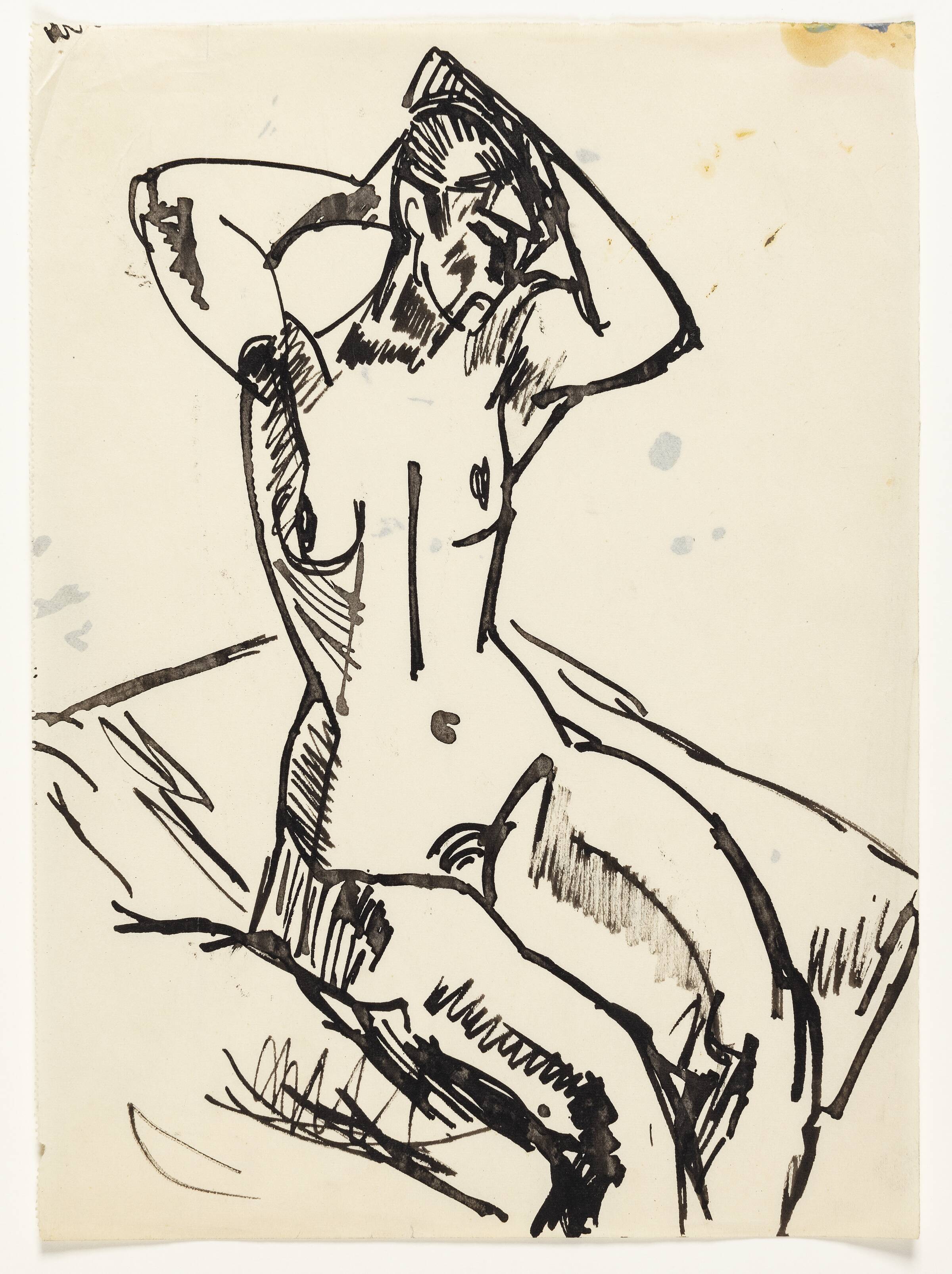 Siddende model sætter hår, Astrid Holm, 1876-1937
