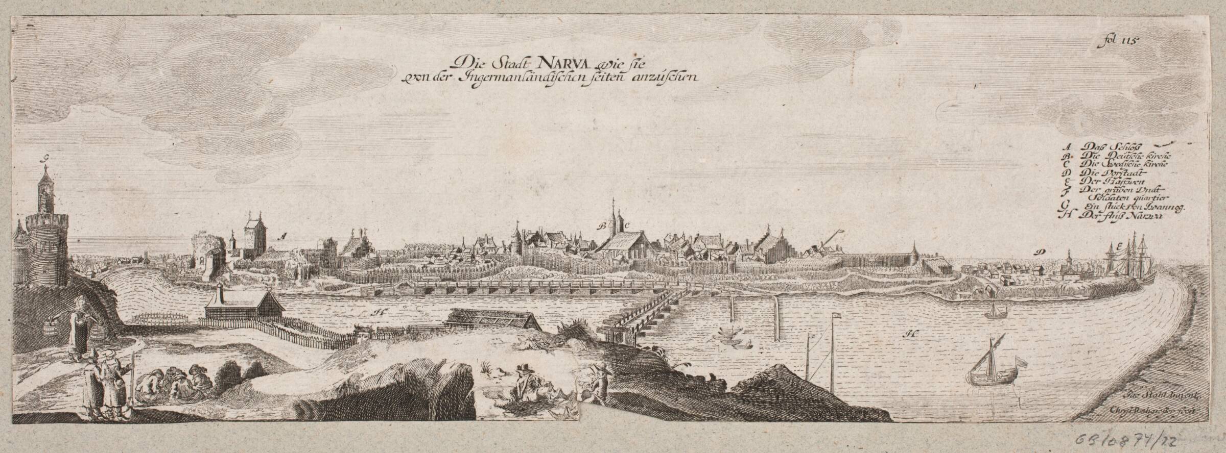 Prospekt af Narva set fra floden, Christian Rothgiesser, 1656