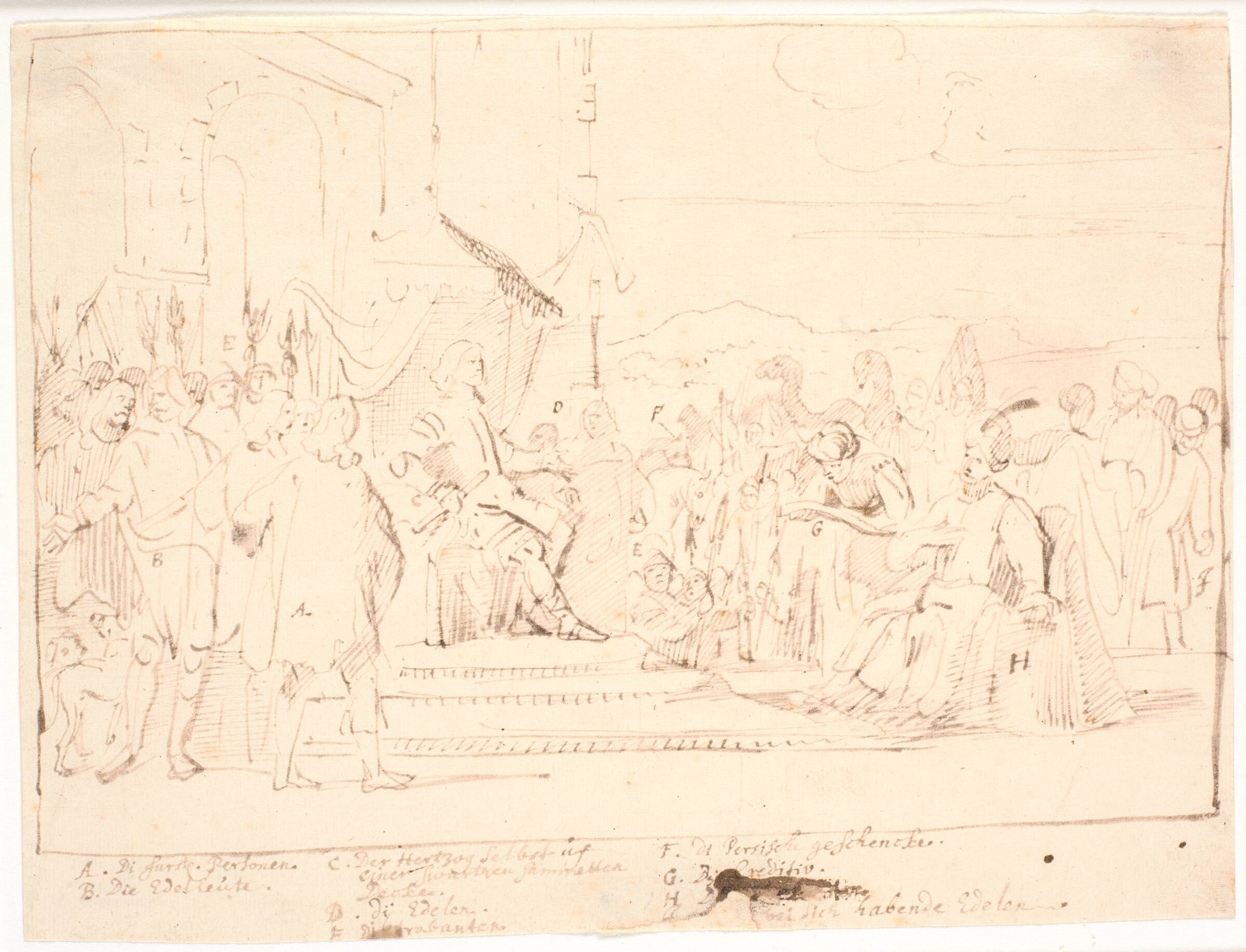 Hertug Frederik III af Gottorp modtager 11. august 1639 et persisk gesandtskab., Jürgen Ovens, 1639