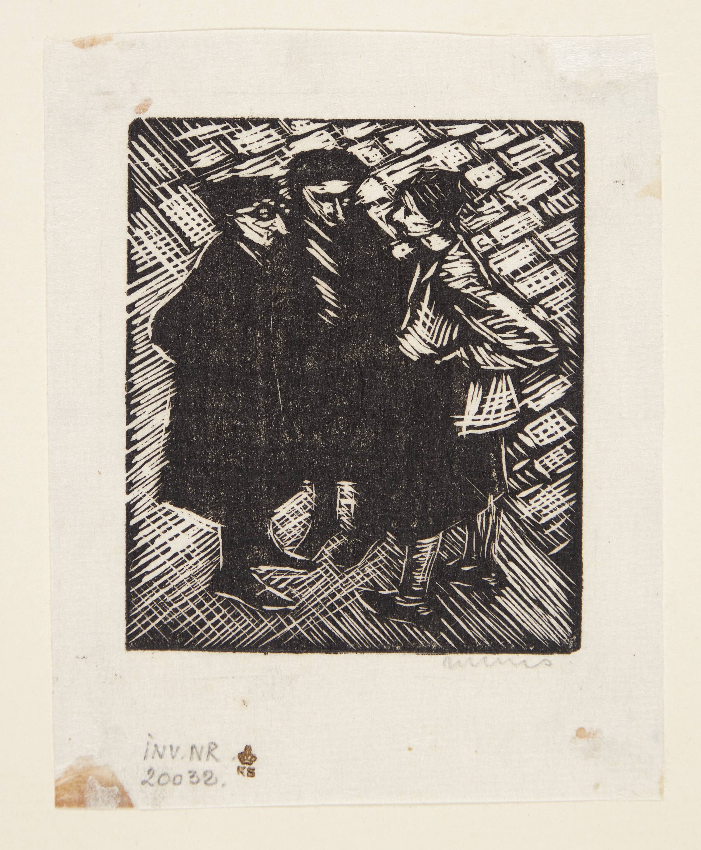 Tre personer stående på en gade, Jane Muus, 1949