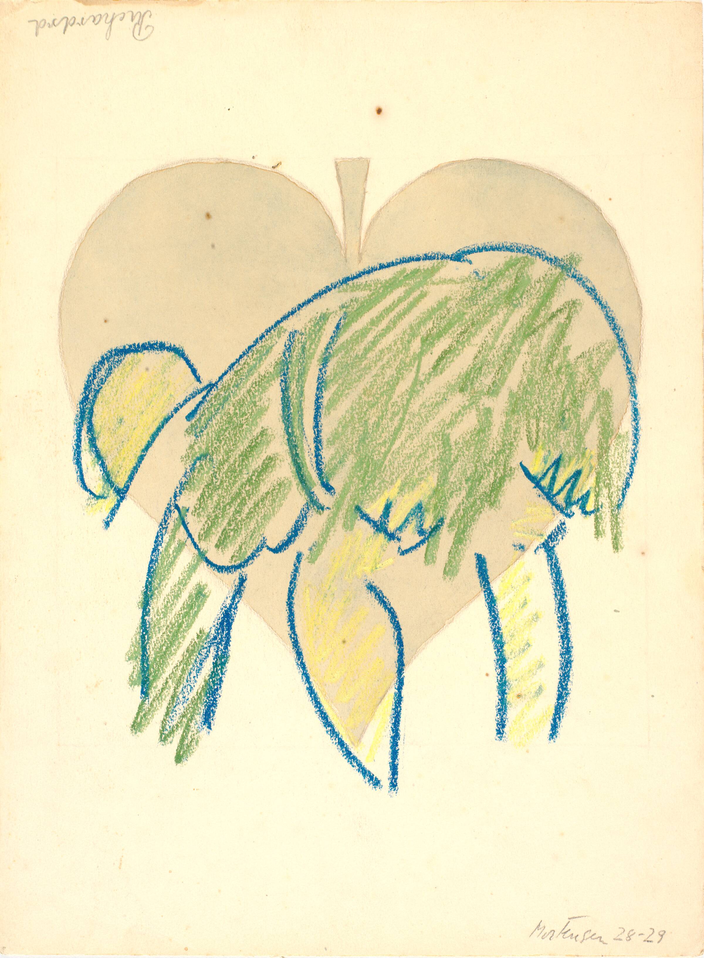 Kunstnerens mor, på havearbejde(?), set skråt fra ryggen, Richard Mortensen, 1928-1930