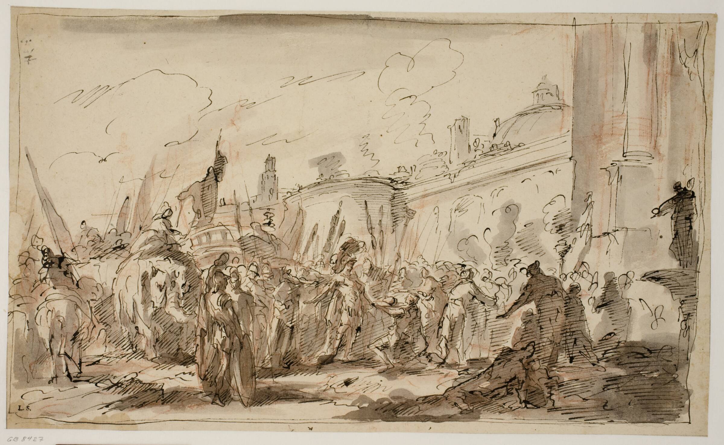 Julius Cæsar modtager Pompeius' afhuggede hoved, Giovanni Antonio Pellegrini, 1675-1741