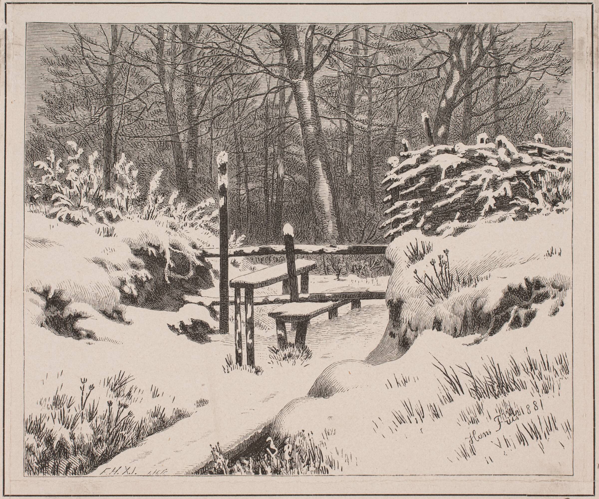Stenen ved skoven. Vinterdag, J. Hildebrand, 1882