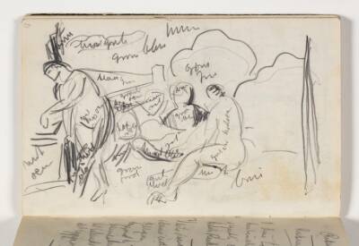 Studie med farveangivelser efter Tizians "Landlig koncert" (Concert Champetre), Louvre, Paris